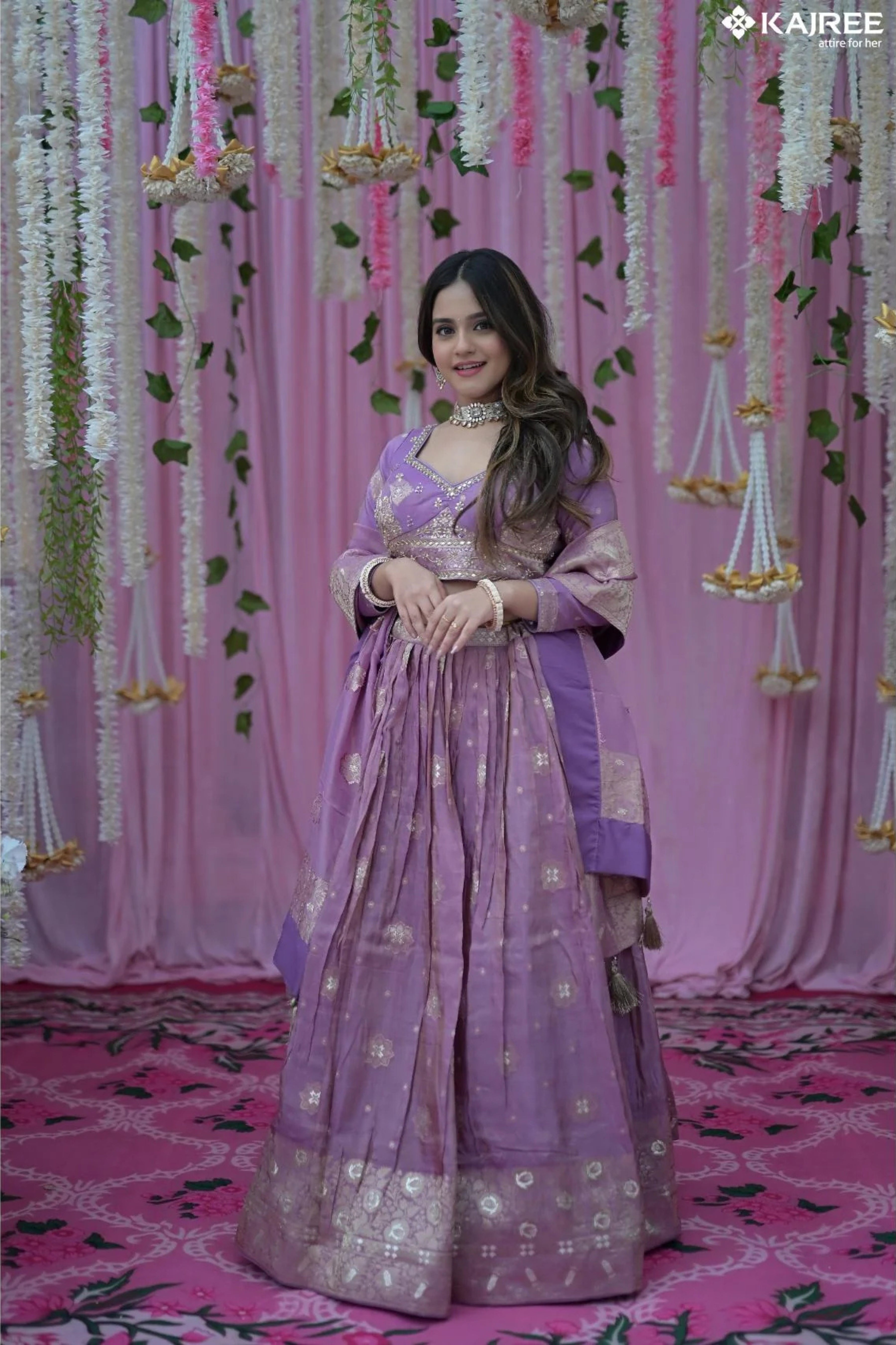 Purple Silk Foil Work Designer Lehenga 