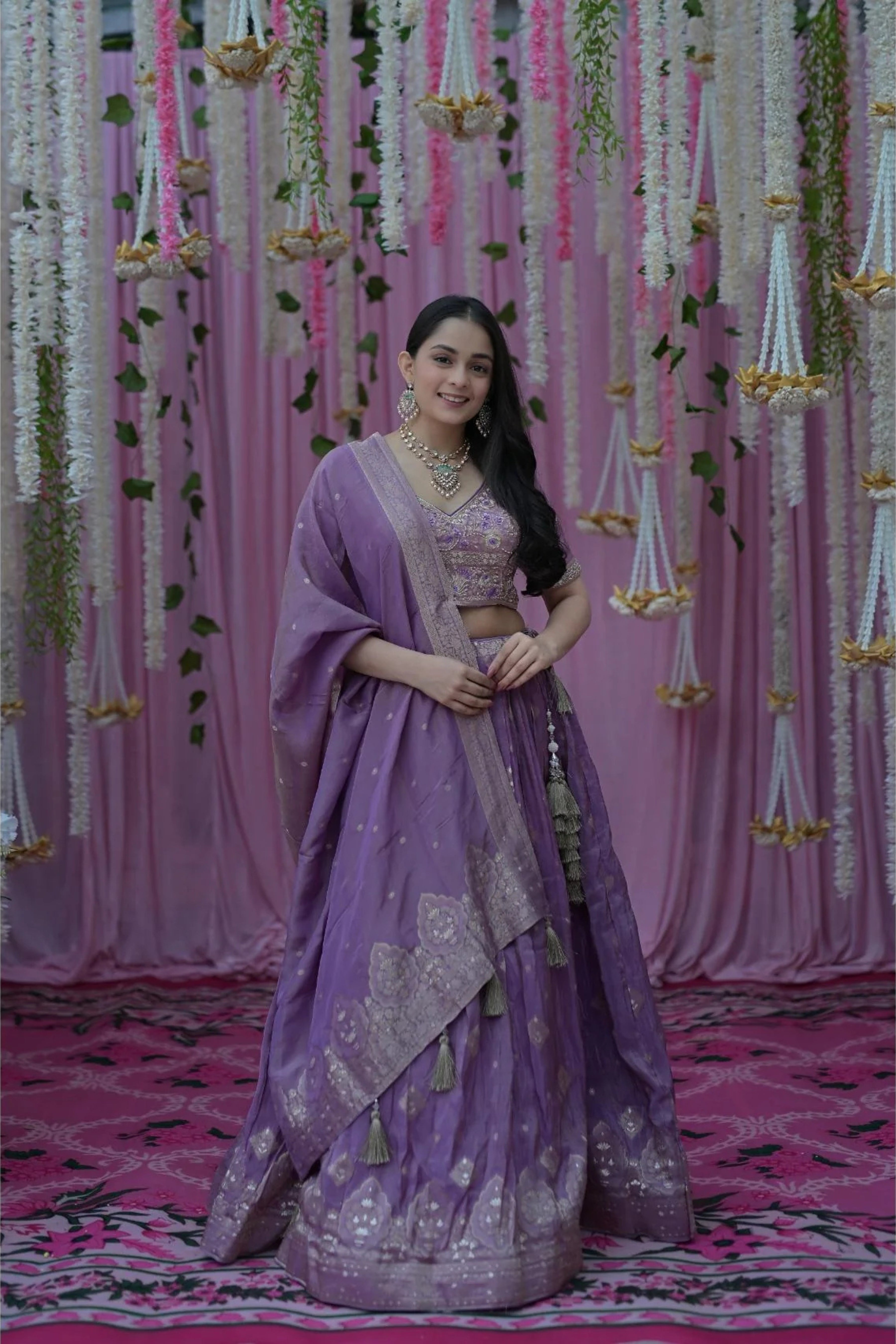 Purple Silk and foil work Designer Lehenga 