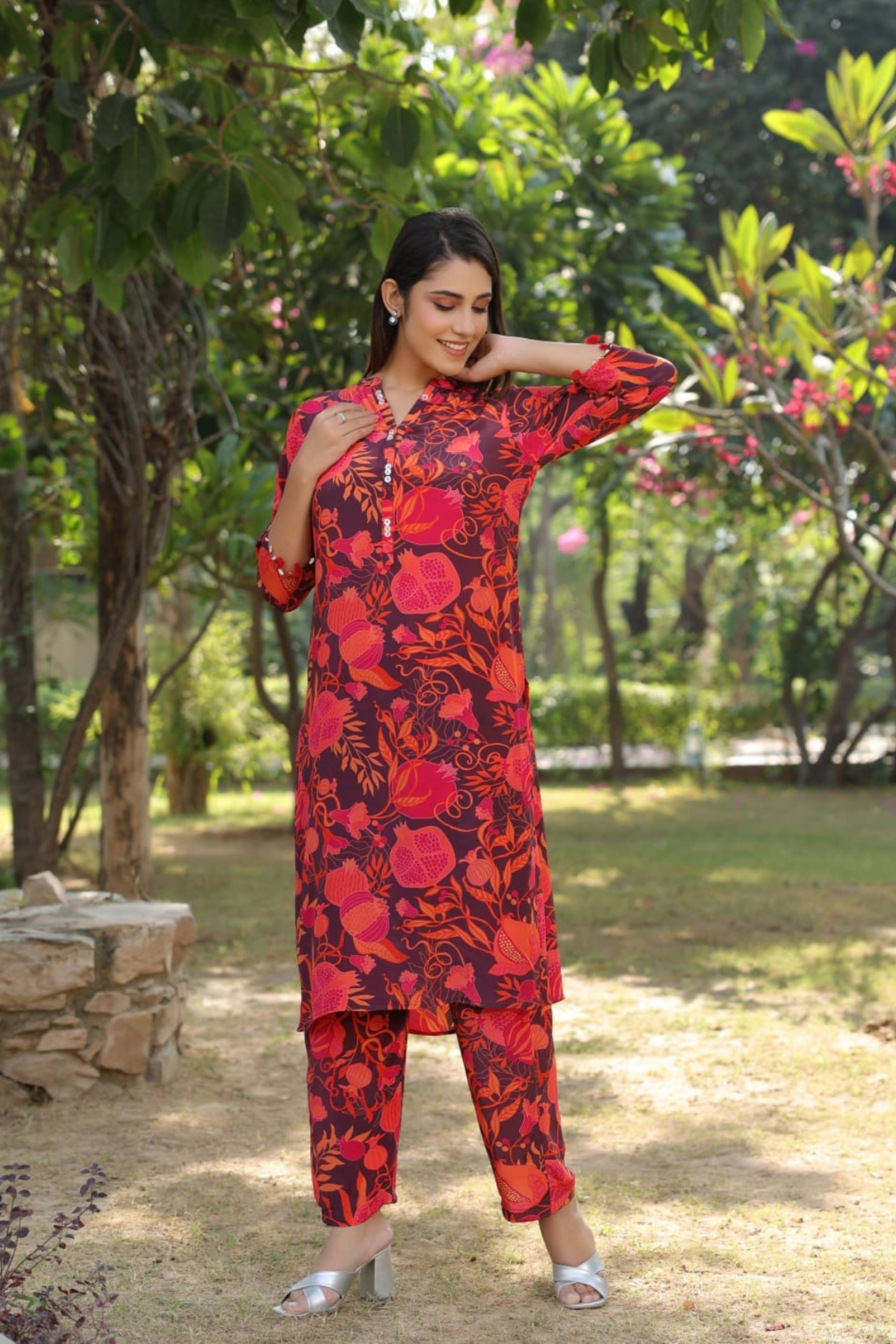 Red Block Print Muslin Co-ord set 