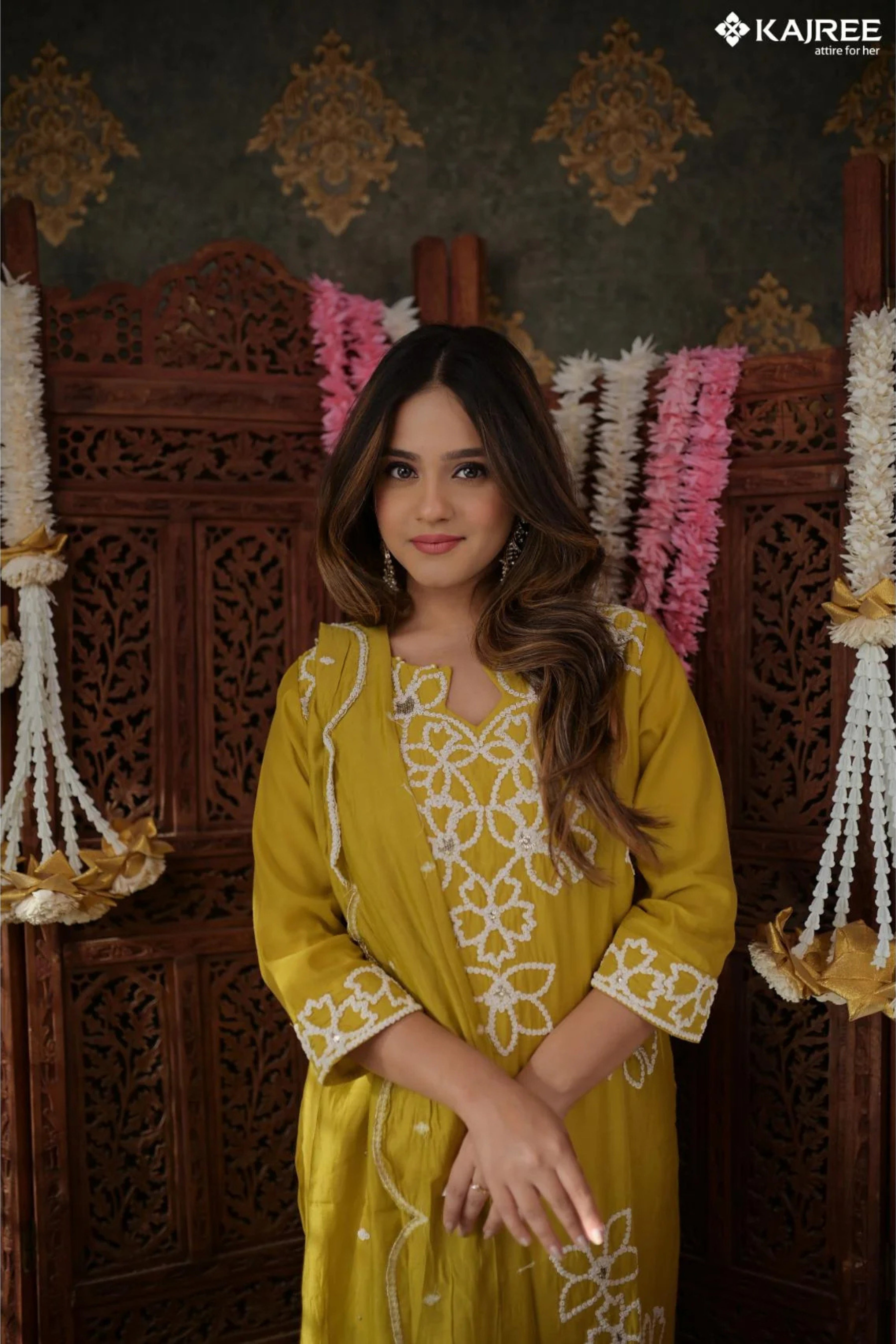 Yellow Threadwork Muslin Kurta Set 