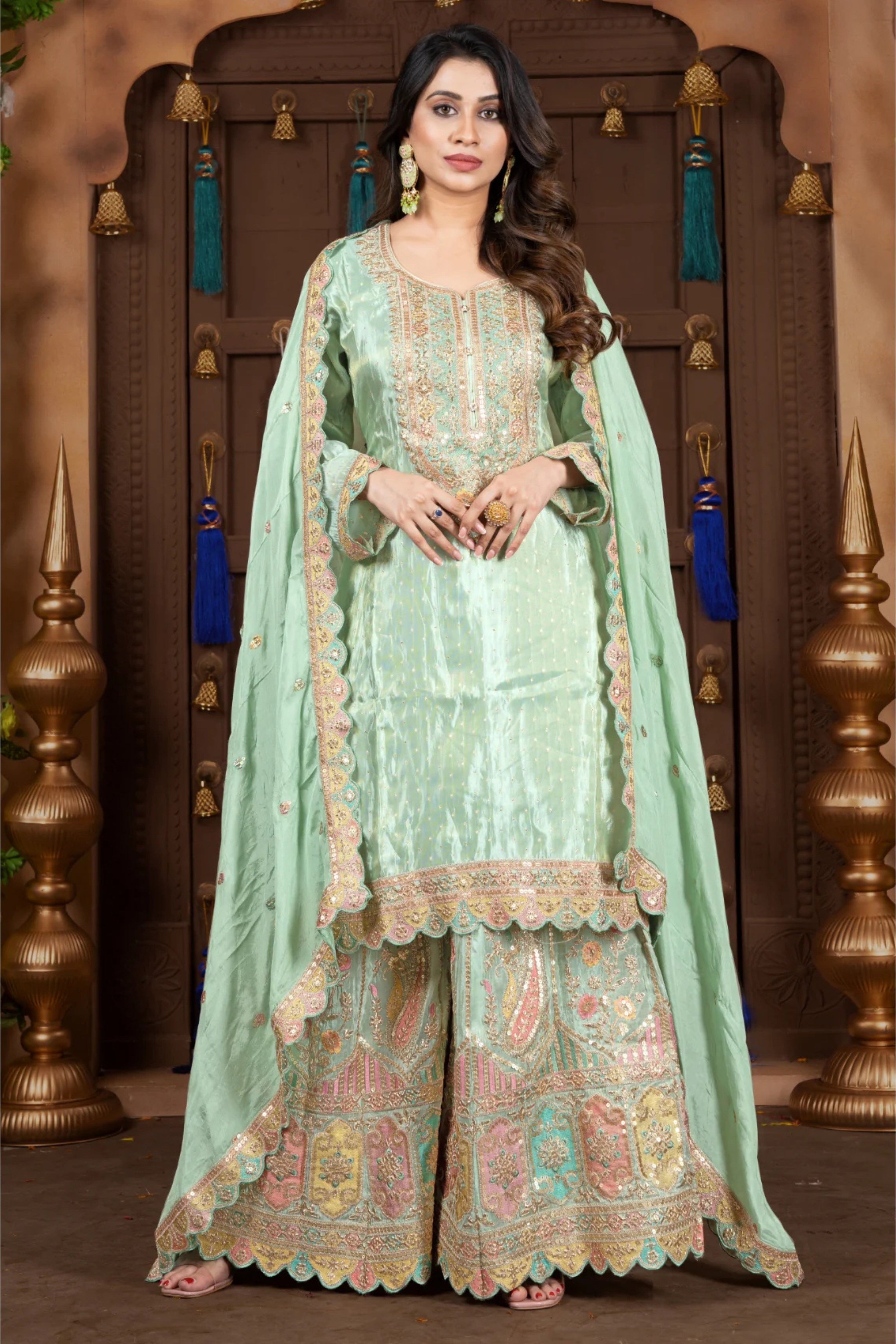 Pista Stonework Silk Garara set 