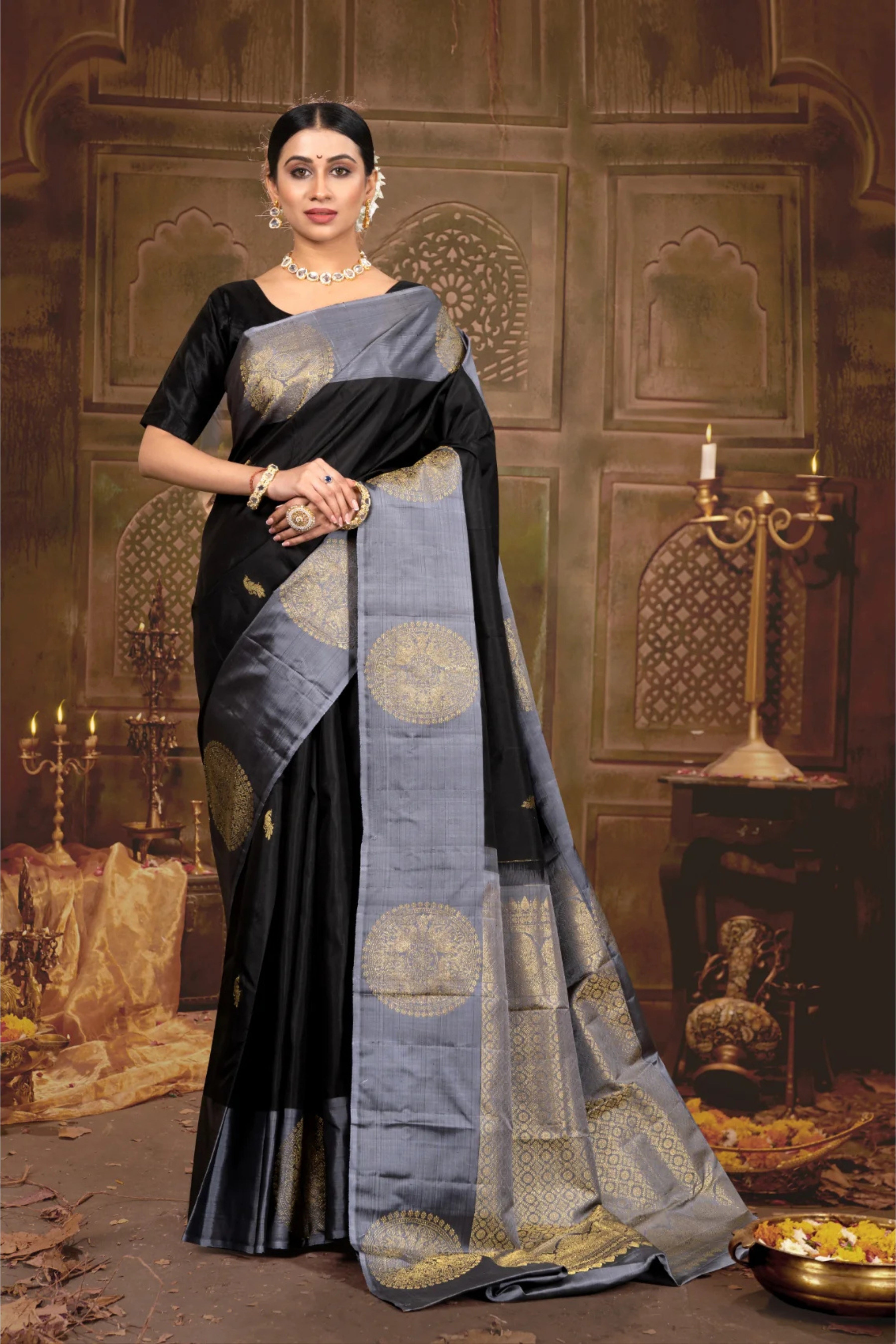 Black Zariwork Kanchi Pure Silk Saree 