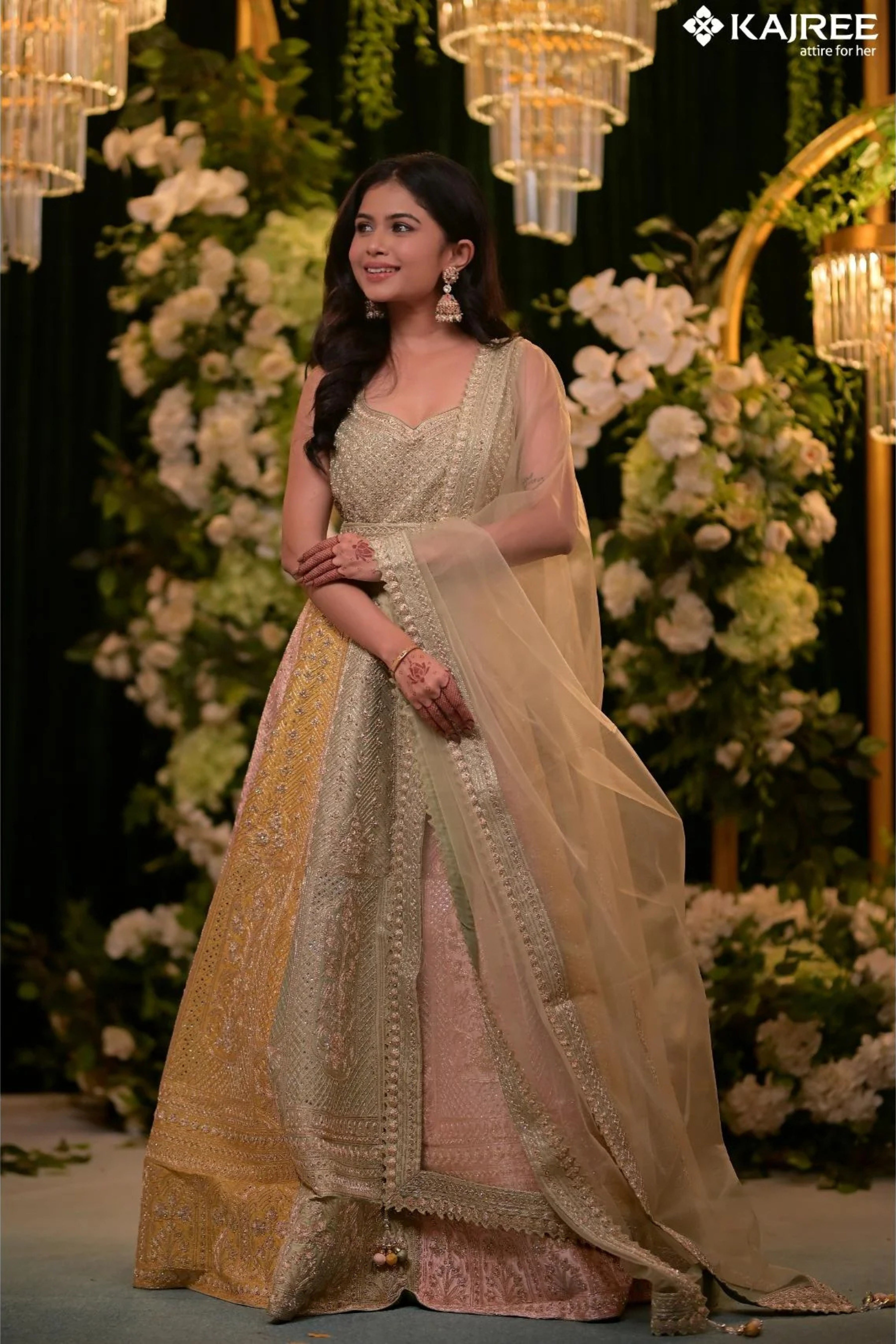 Multicolor Hand Embroidery Silk Designer Gowns 