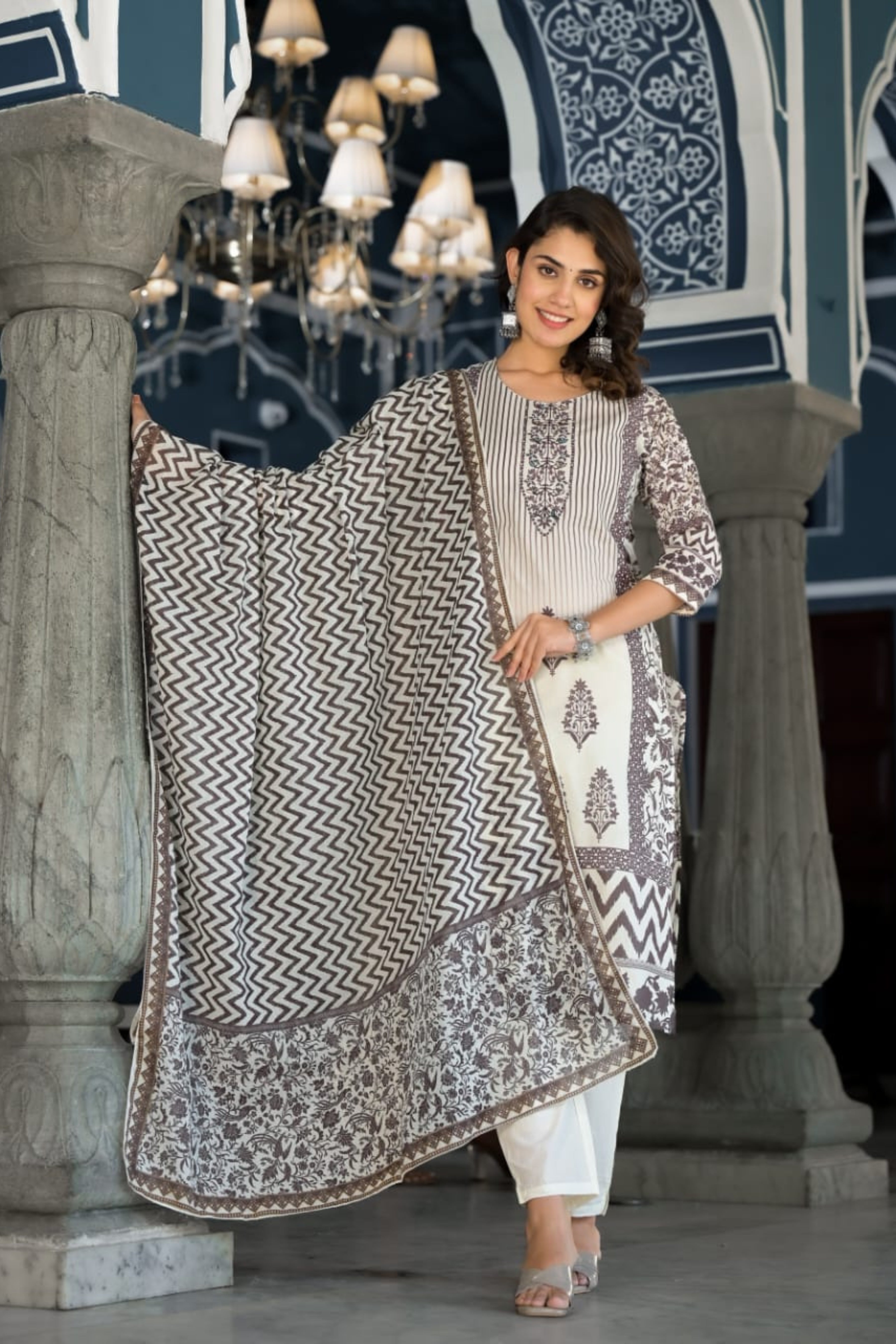 Brown Block Print Muslin Kurta Set - KAJREE