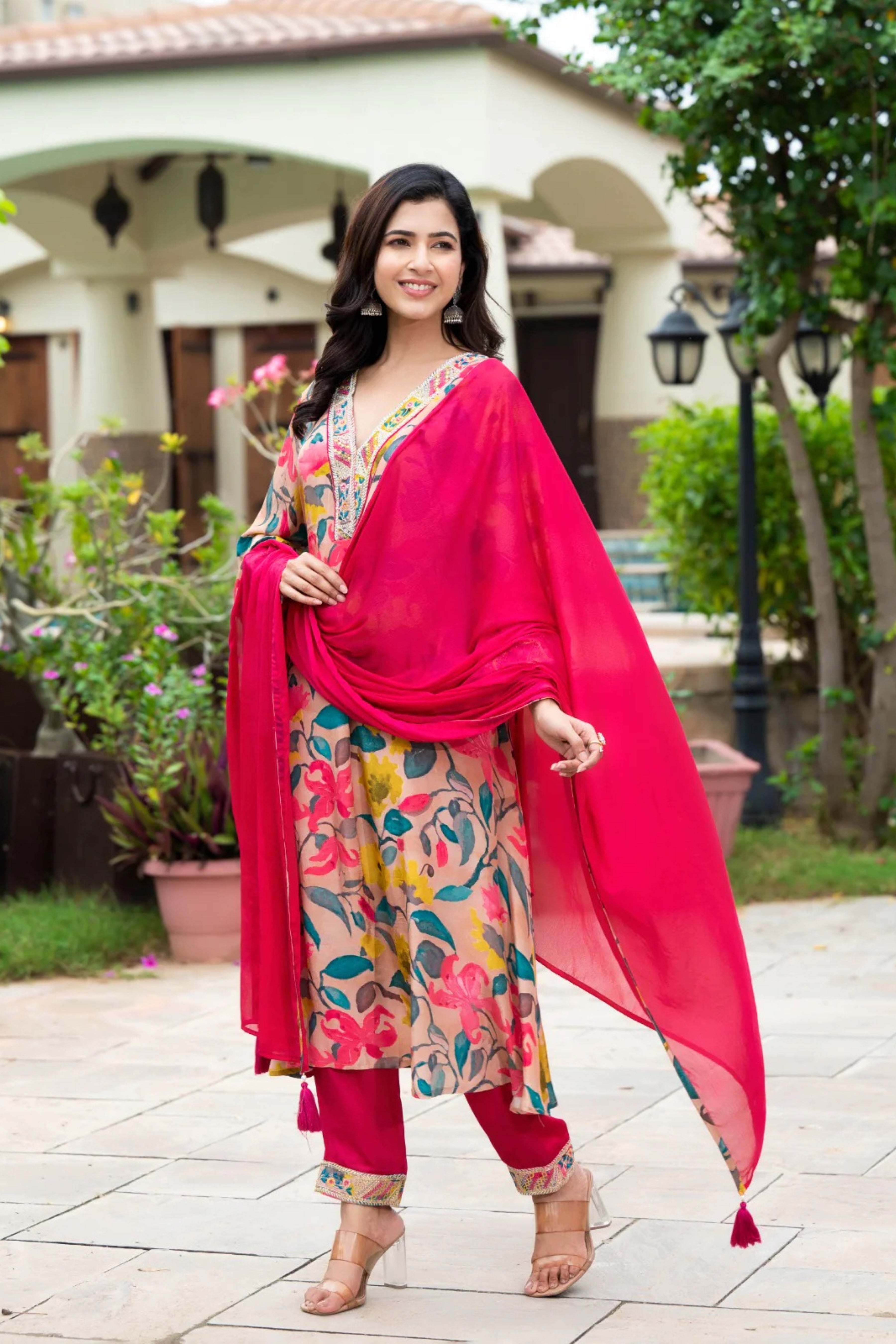 Multicolored Block Print Muslin Chiffon Kurta Set - KAJREE