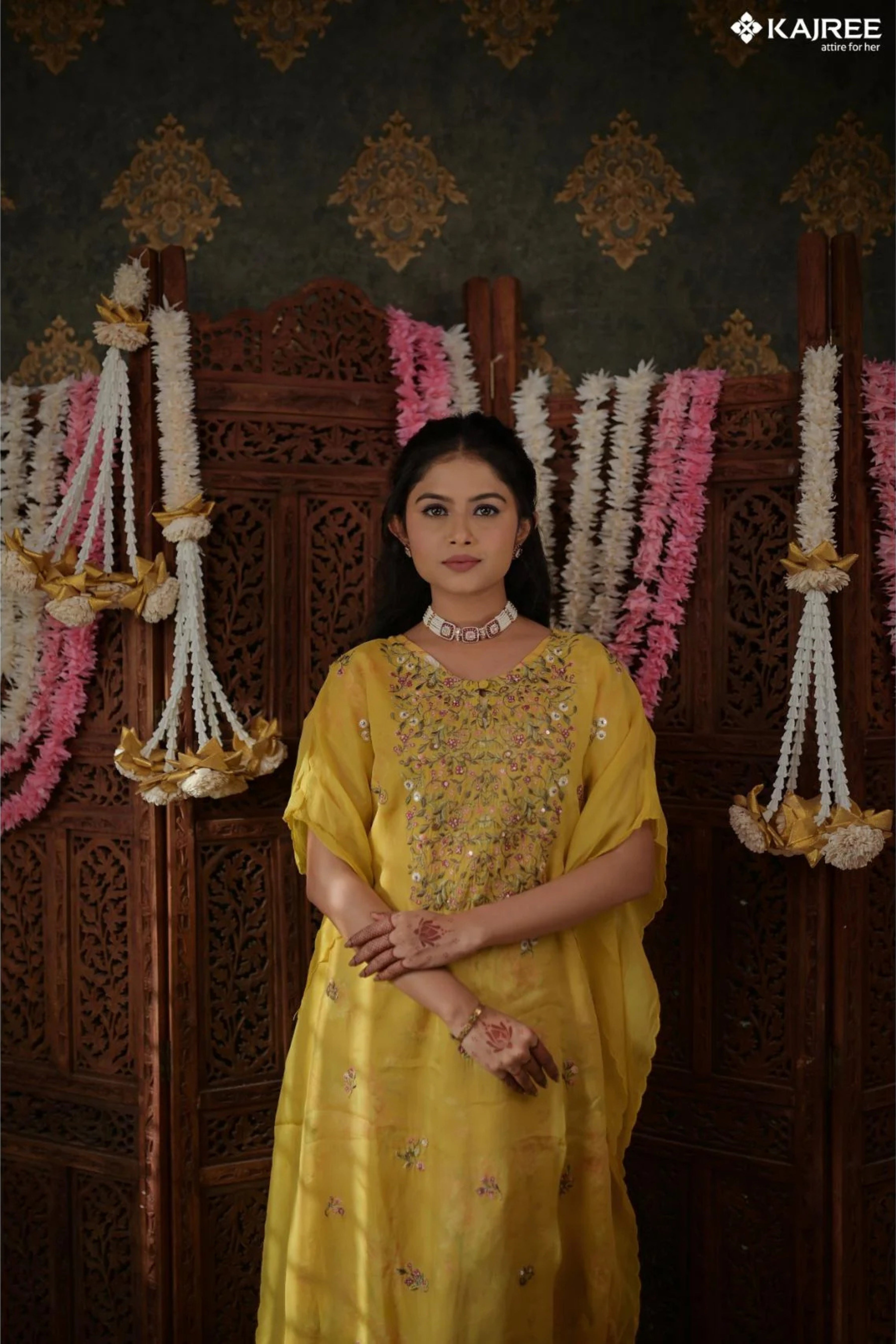 Yellow Threadwork Golden Radiant Kurta Sets 