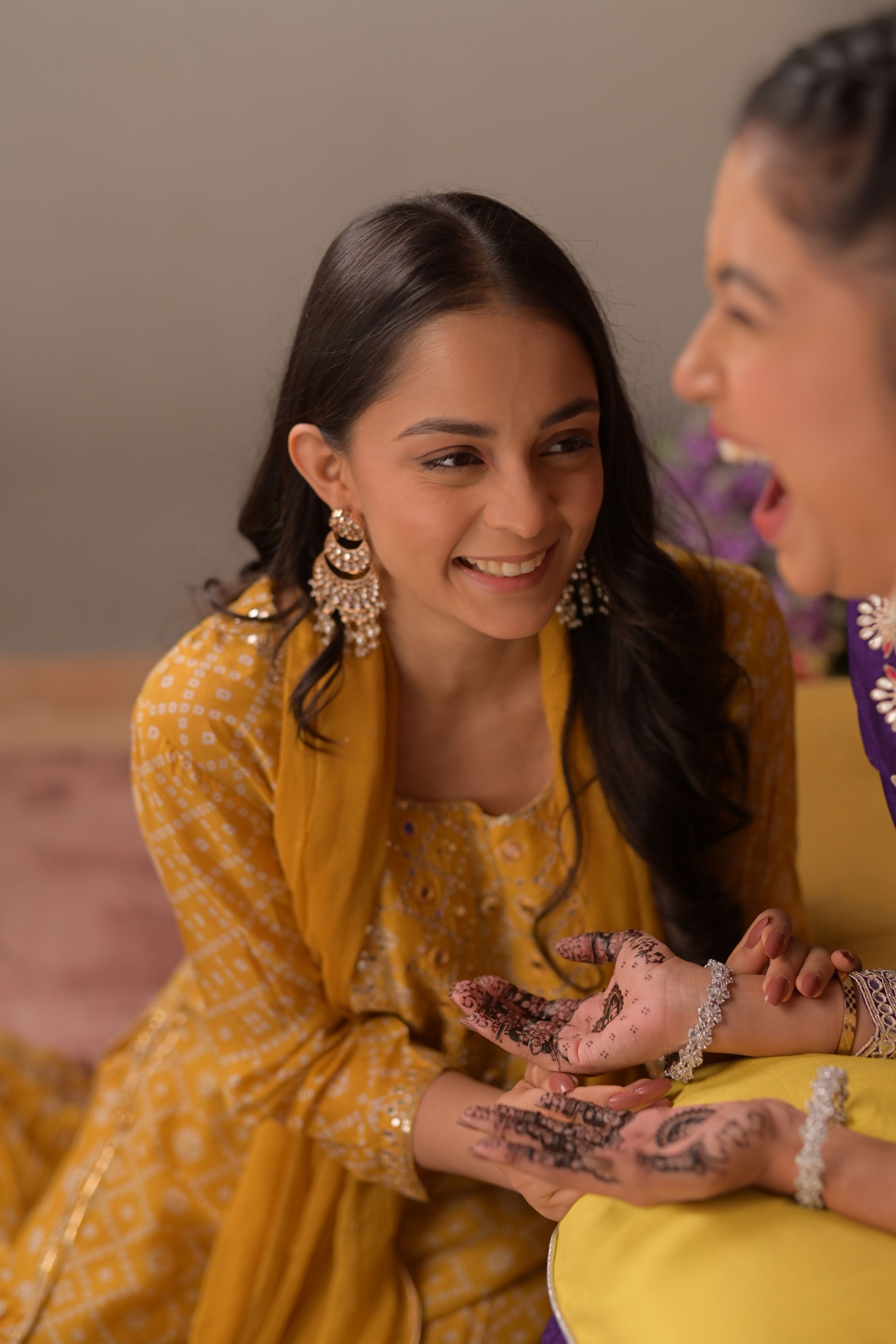 Yellow Mirror Work Silk Kurta Set 