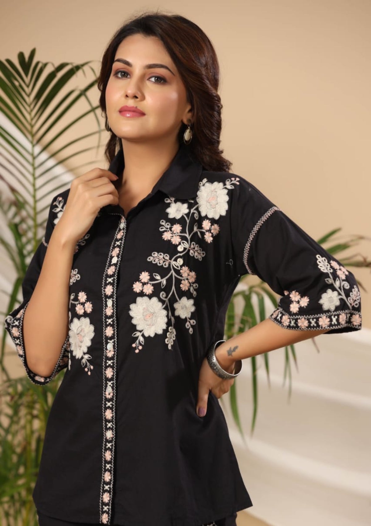 Black Threadwork Cotton Co-Ord Set - KAJREE