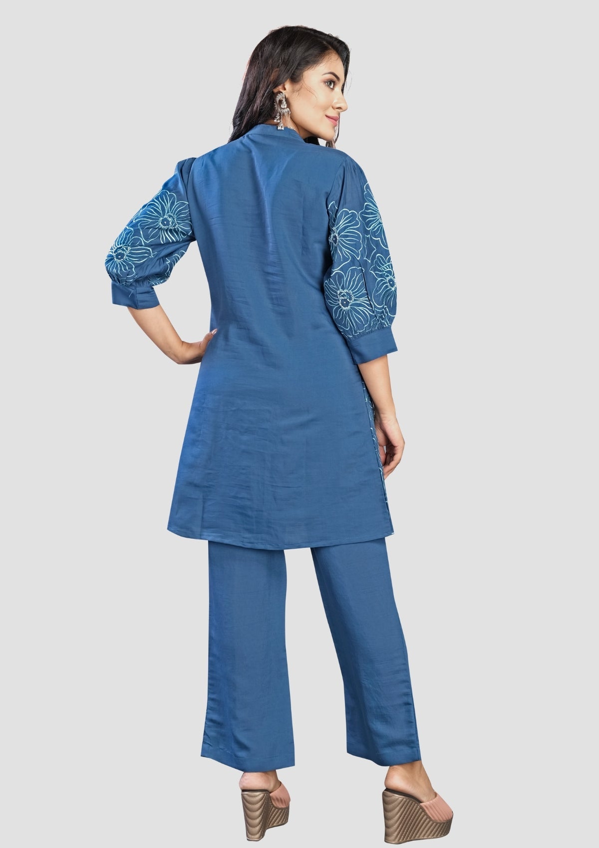 Blue Threadwork Muslin Co-Ord - KAJREE