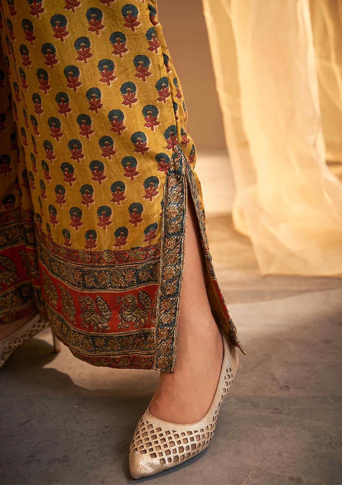 Mustard Block print handwork Cotton Co-ord Set 