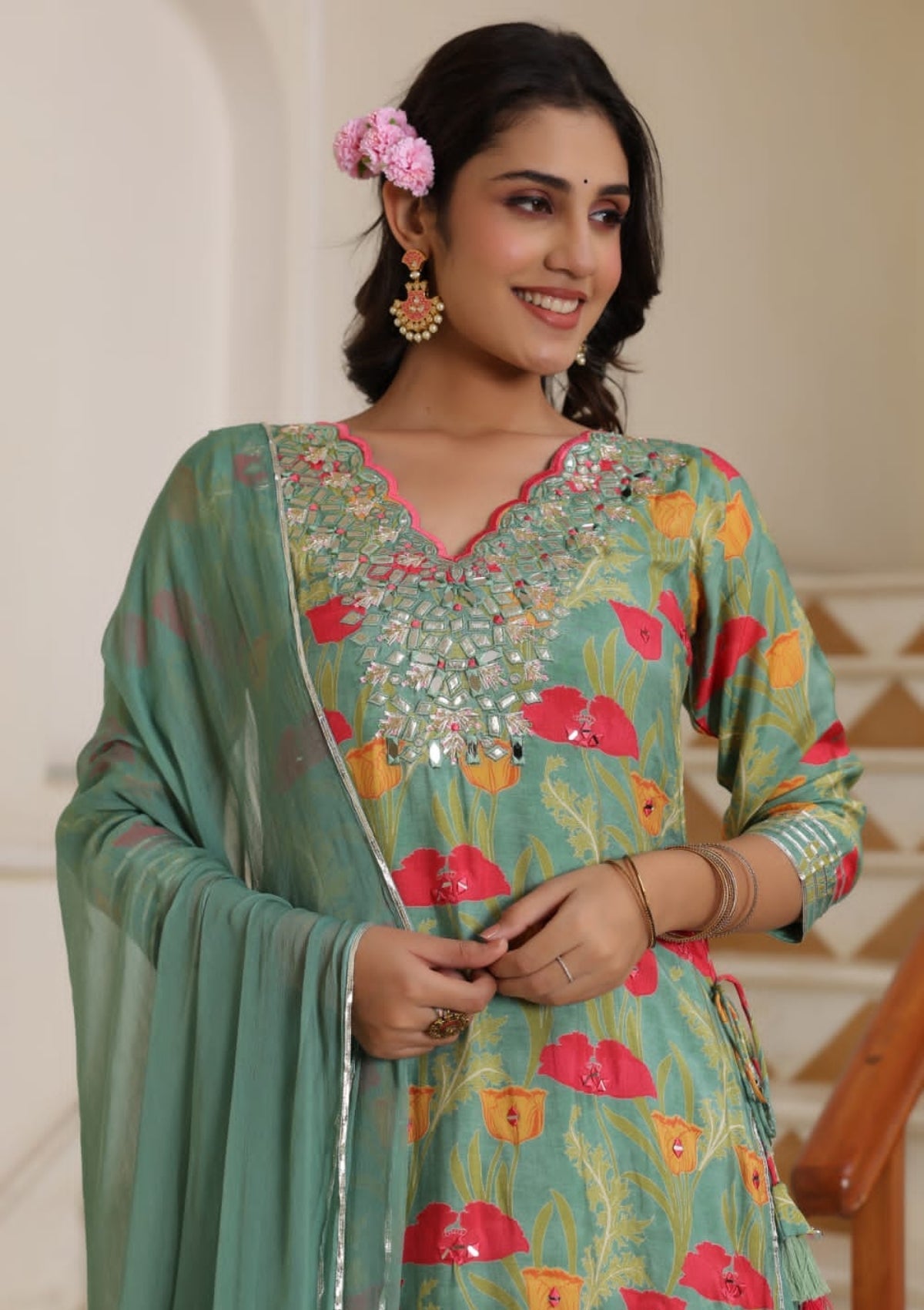 Green Lacework block print Muslim Palazzo Set 