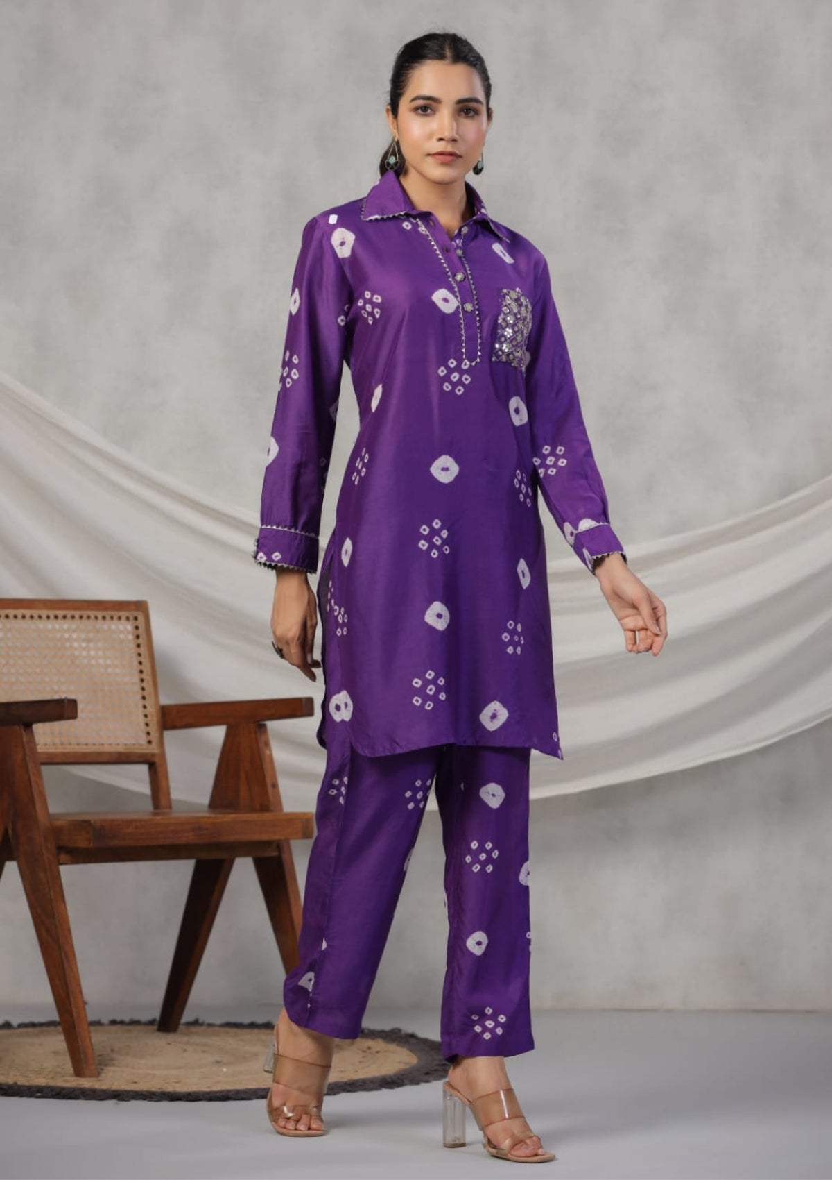 Purple Bandhani print Muslin Co-Ord Set - KAJREE