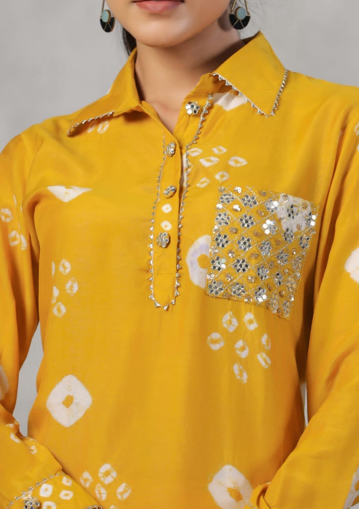 Mustard Bandhani print Cotton Co-ord Set 