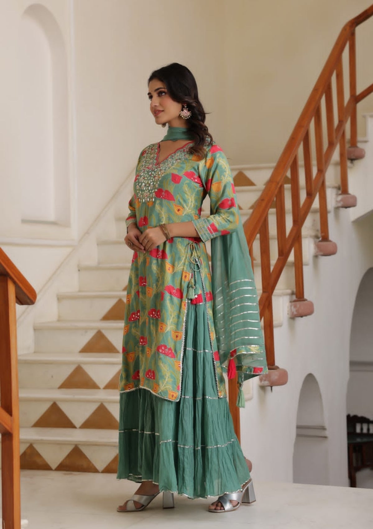 Green Lacework block print Muslim Palazzo Set 