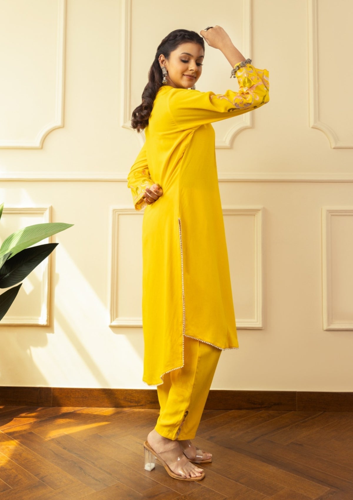 Yellow Threadwork Cotton Co-Ord Set 