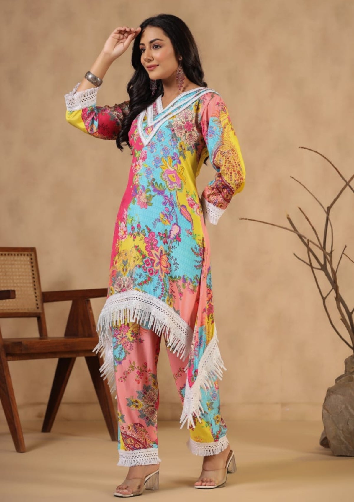 Multicolor Blockprint Blent Fabric Co-Ord Set 