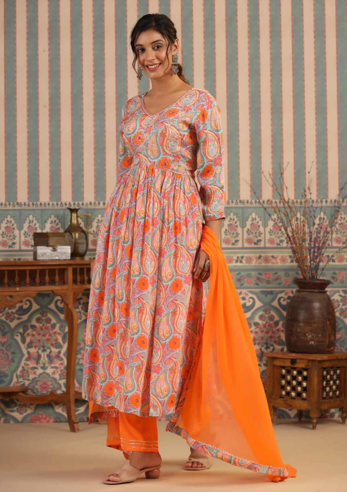 Multicolor Threadwork Crepe Kurta Set 