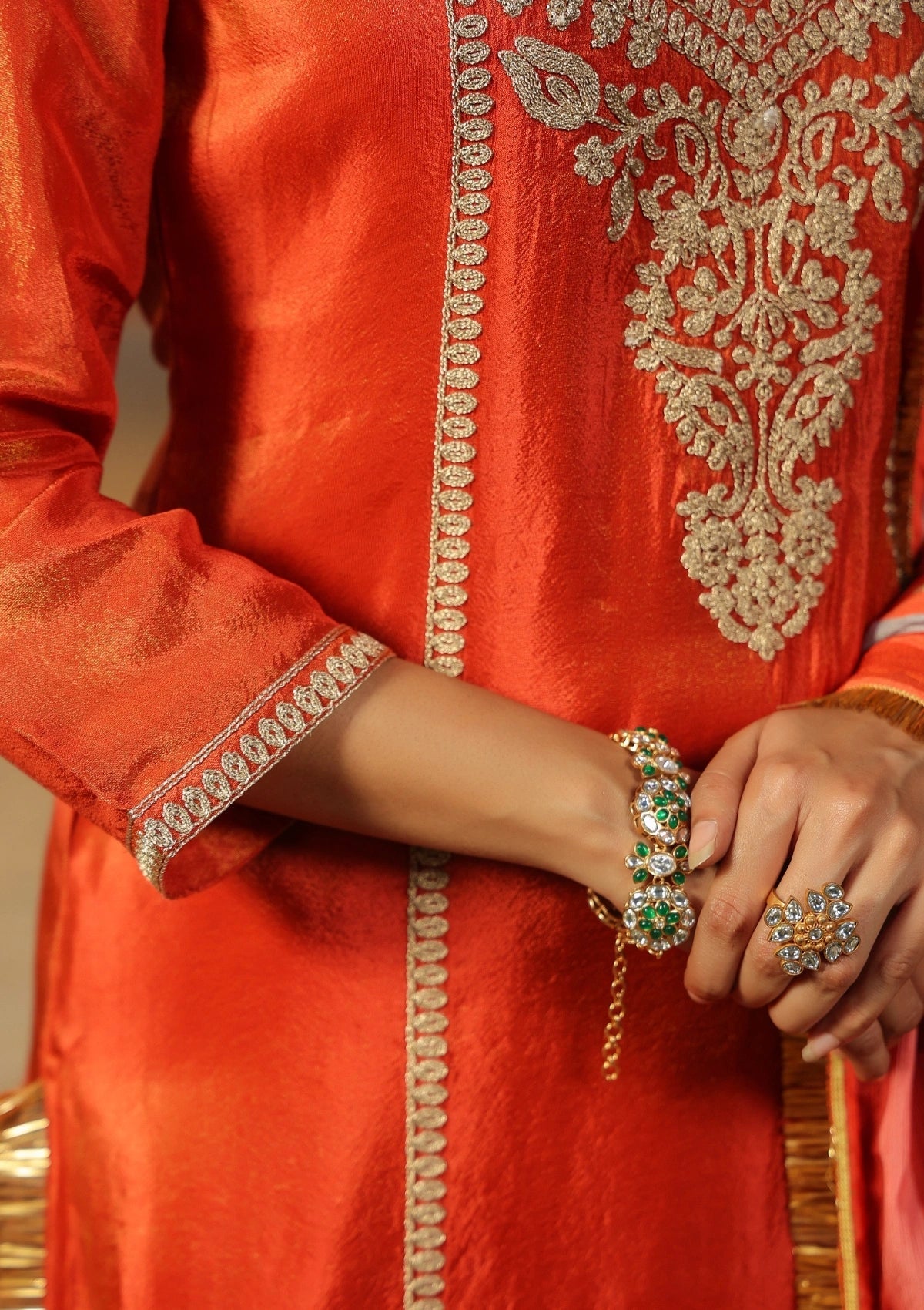 Orange Handwork Silk Kurta Set with Dupatta 