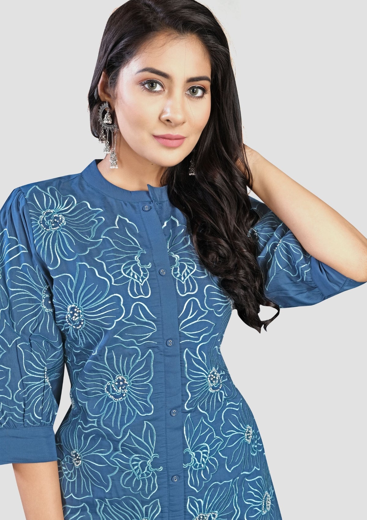 Blue Threadwork Muslin Co-Ord - KAJREE