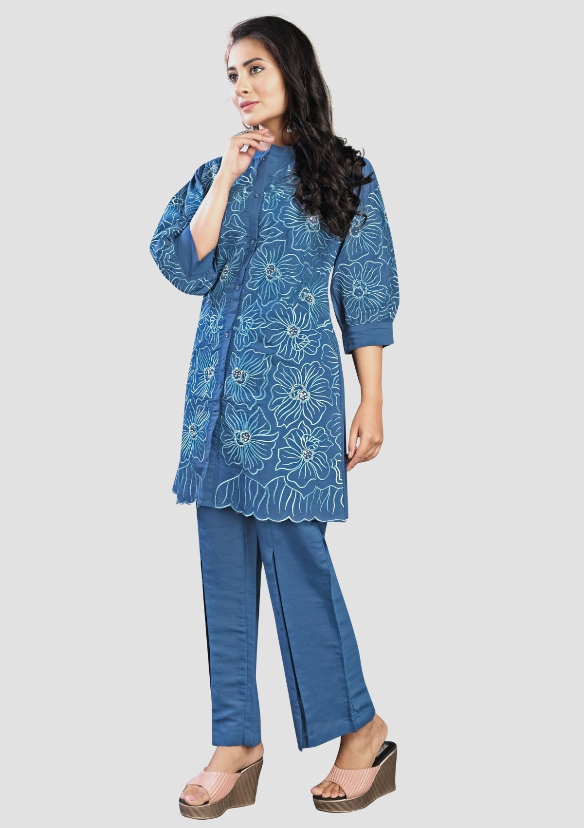 Blue Threadwork Muslin Co-Ord - KAJREE