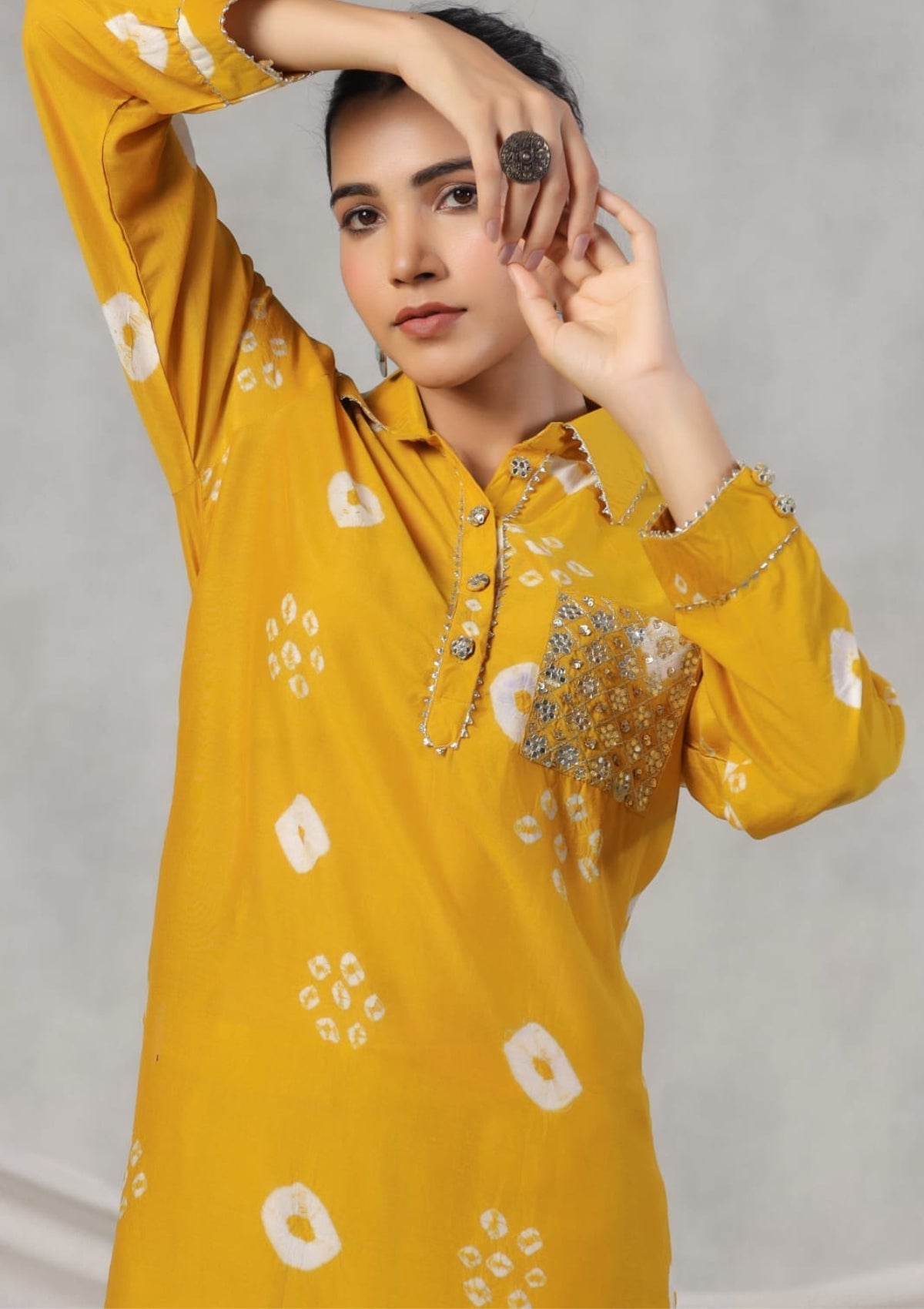 Mustard Bandhani print Cotton Co-ord Set 