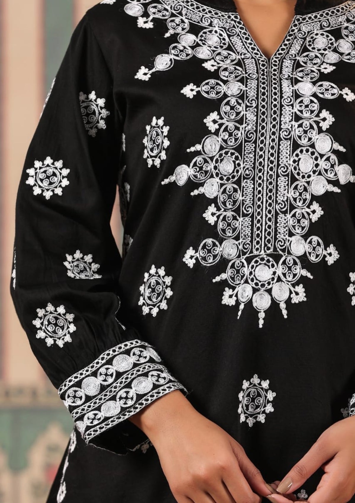 Black Threadwork Pure Cotton Palazzo Set 