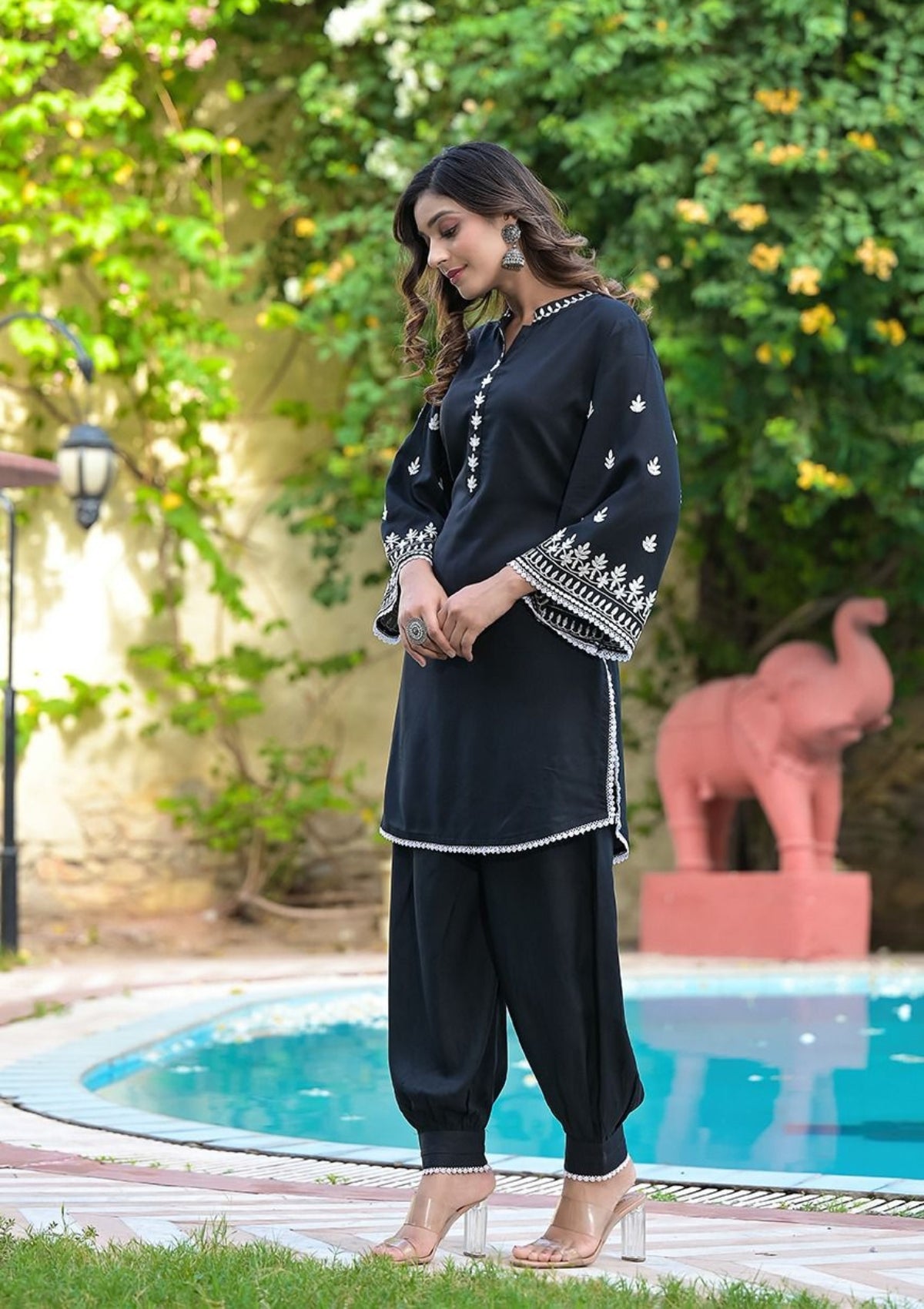 Black Threadwork Co-Ord Set 