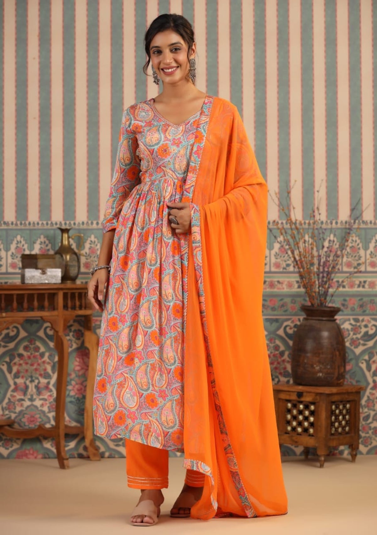 Multicolor Threadwork Crepe Kurta Set 