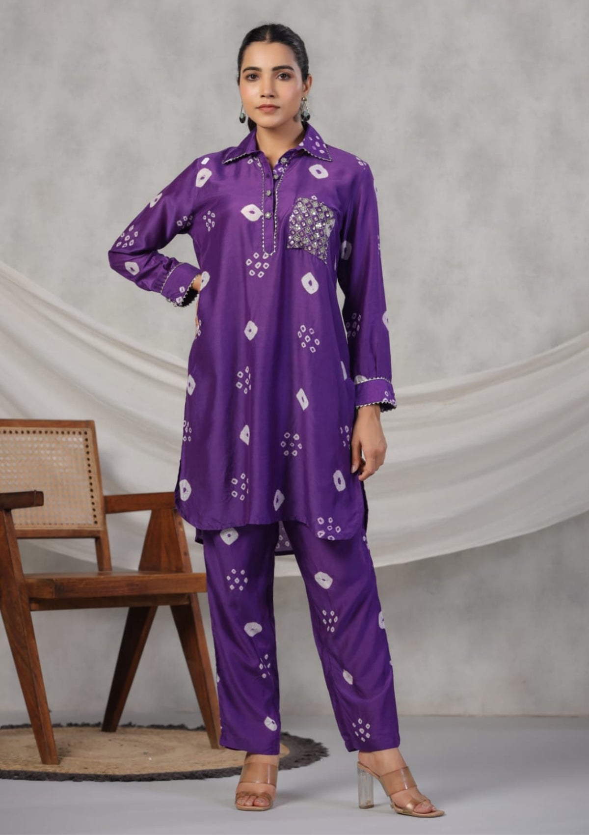 Purple Bandhani print Muslin Co-Ord Set - KAJREE