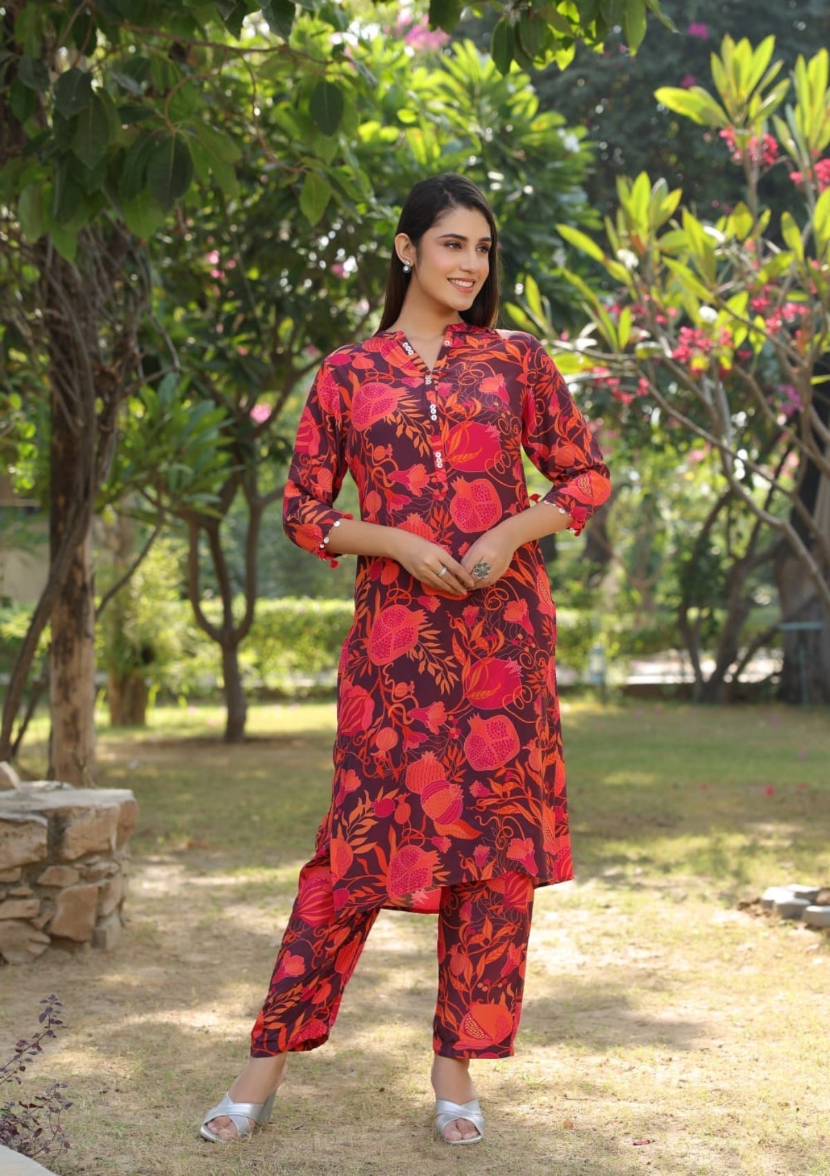 Red Block Print Muslin Co-ord set 