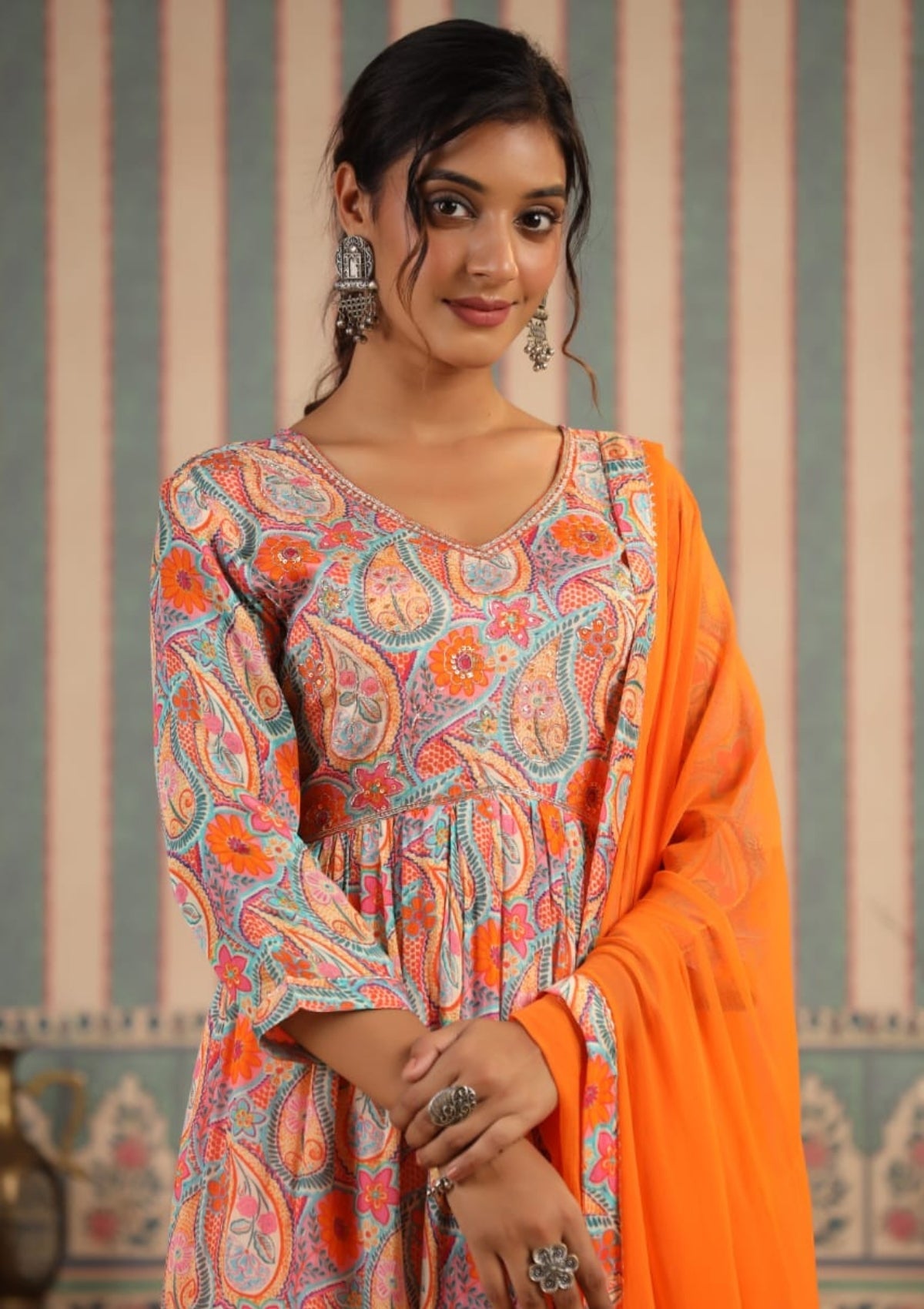 Multicolor Threadwork Crepe Kurta Set 