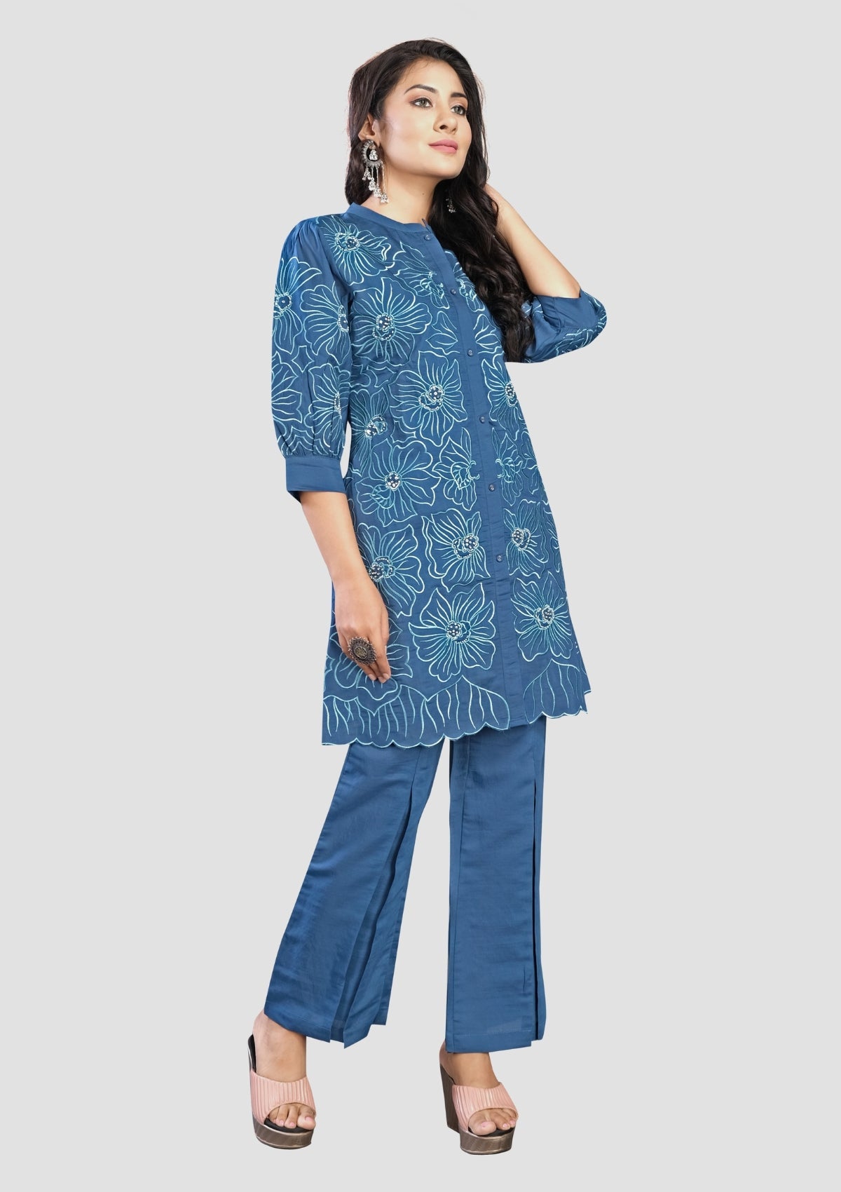 Blue Threadwork Muslin Co-Ord - KAJREE