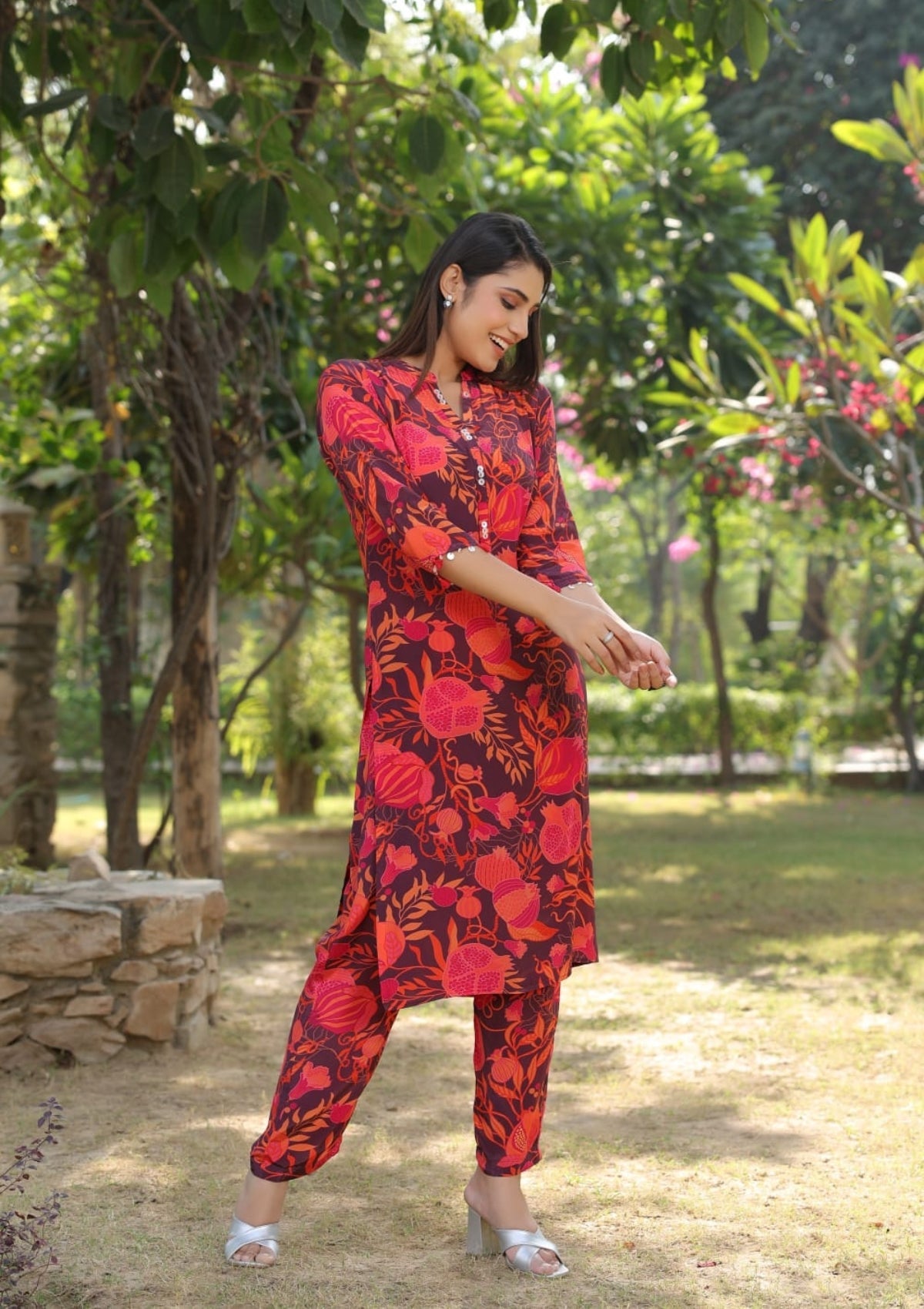 Red Block Print Muslin Co-ord set 
