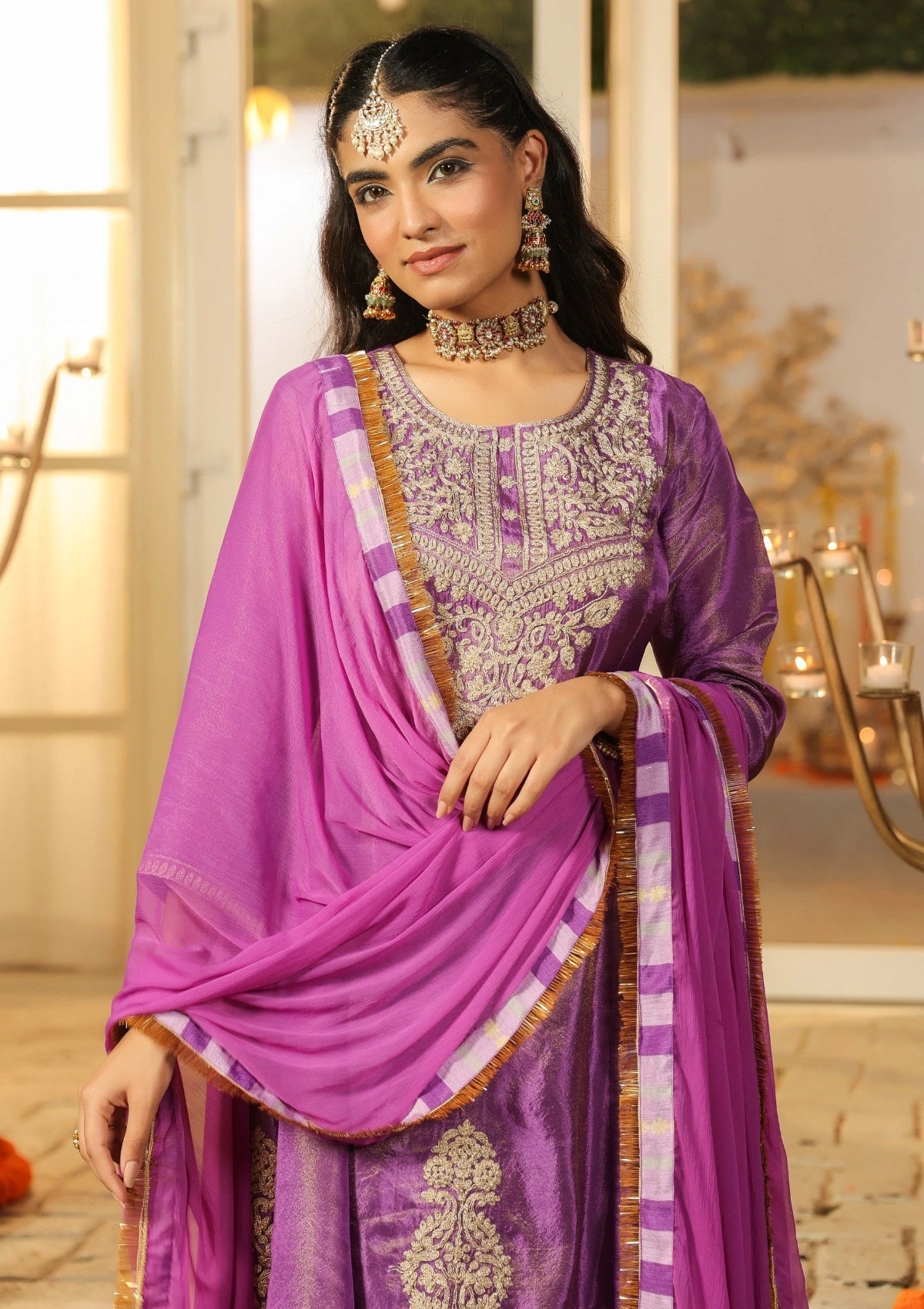Purple Handwork Silk Palazzo Set with Dupatta 
