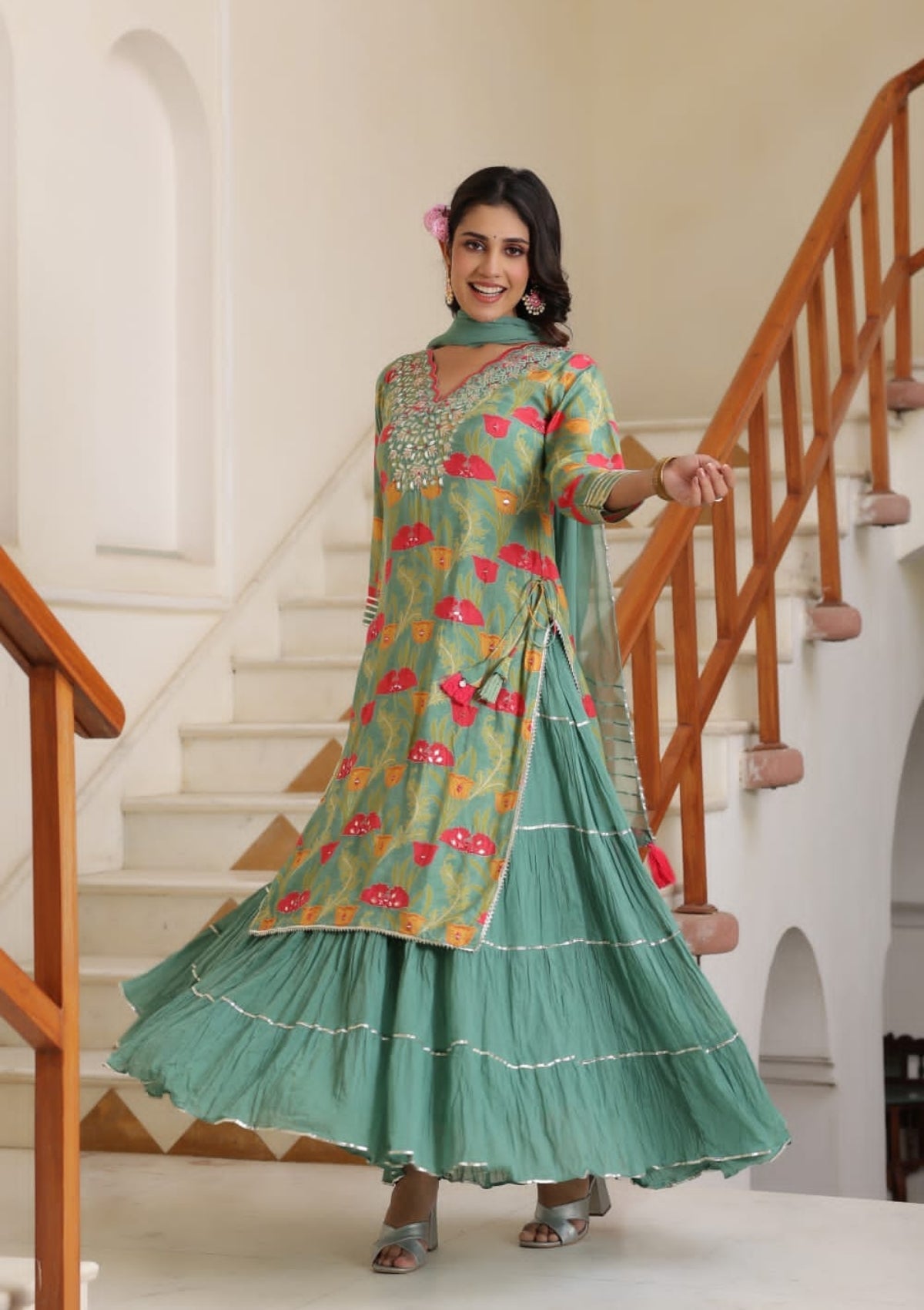 Green Lacework block print Muslim Palazzo Set 