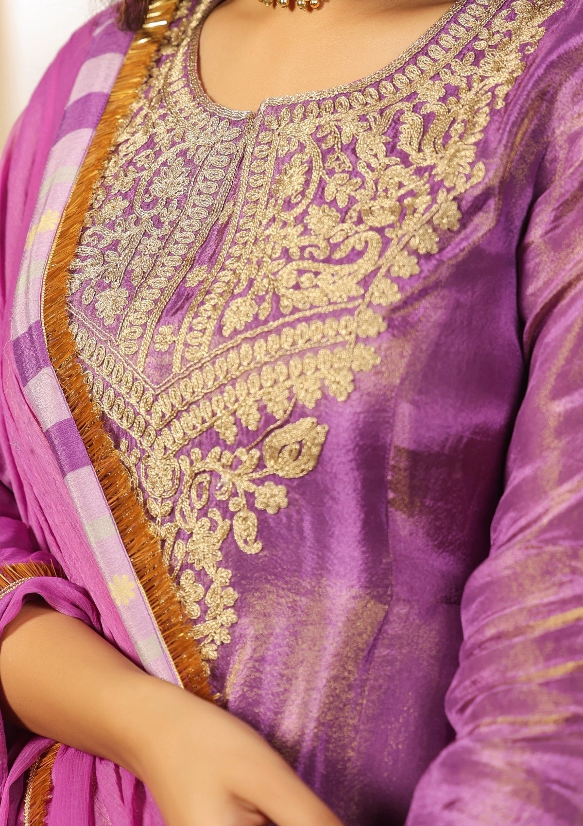 Purple Handwork Silk Palazzo Set with Dupatta 