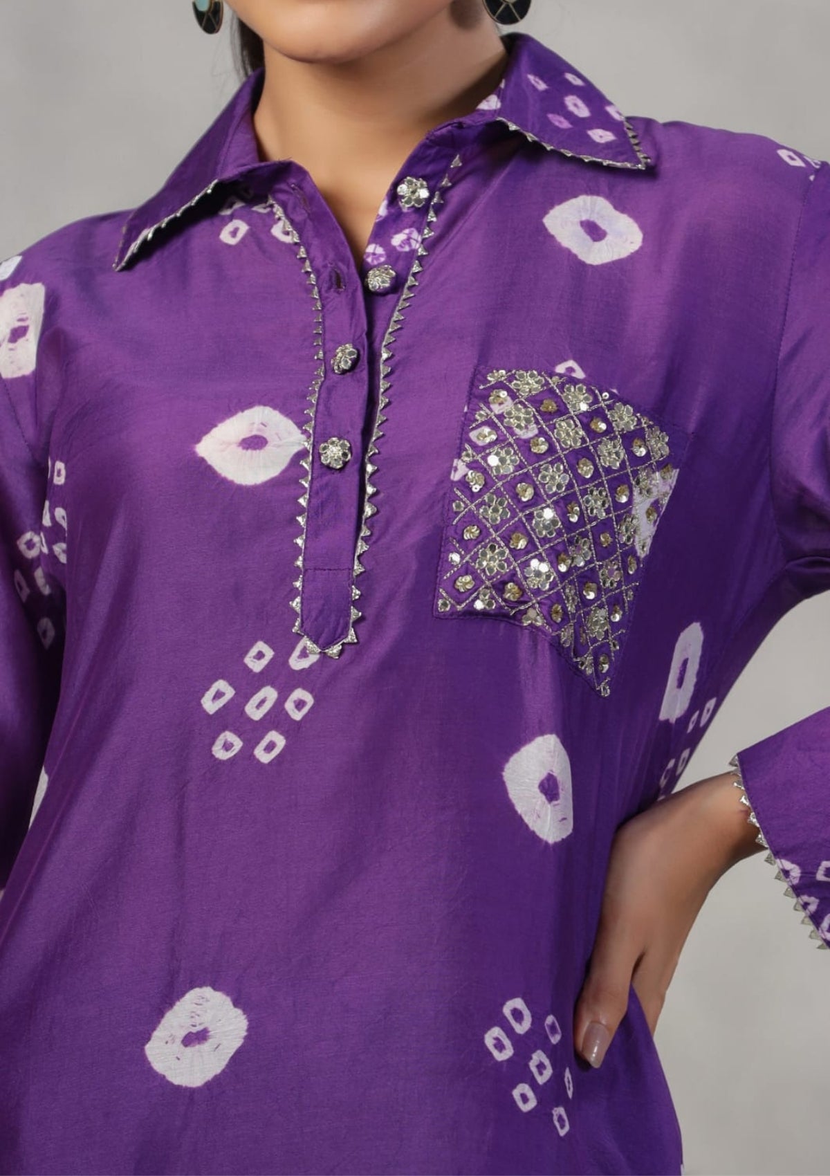 Purple Bandhani print Muslin Co-Ord Set - KAJREE