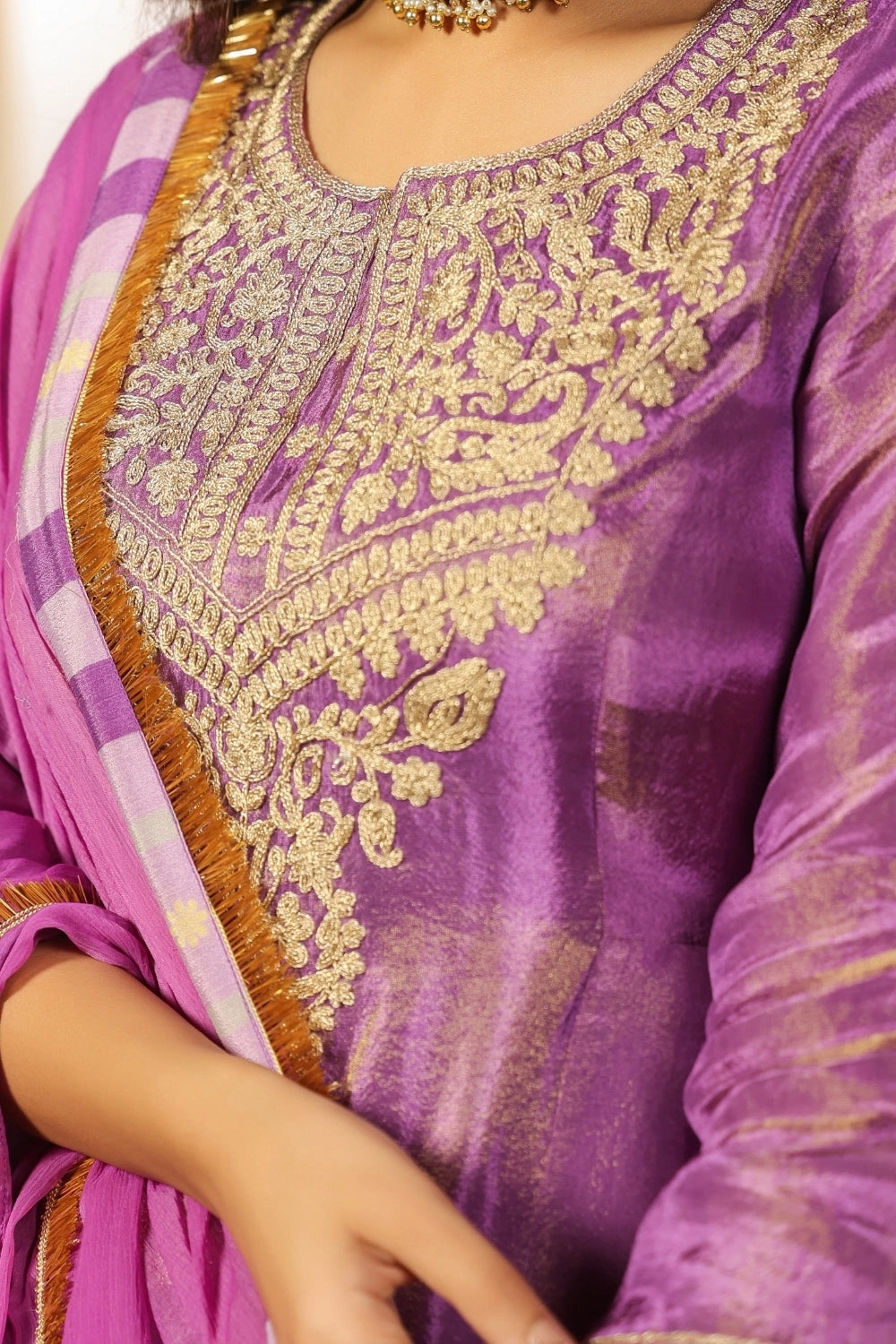 Purple Handwork Silk Palazzo Set with Dupatta 