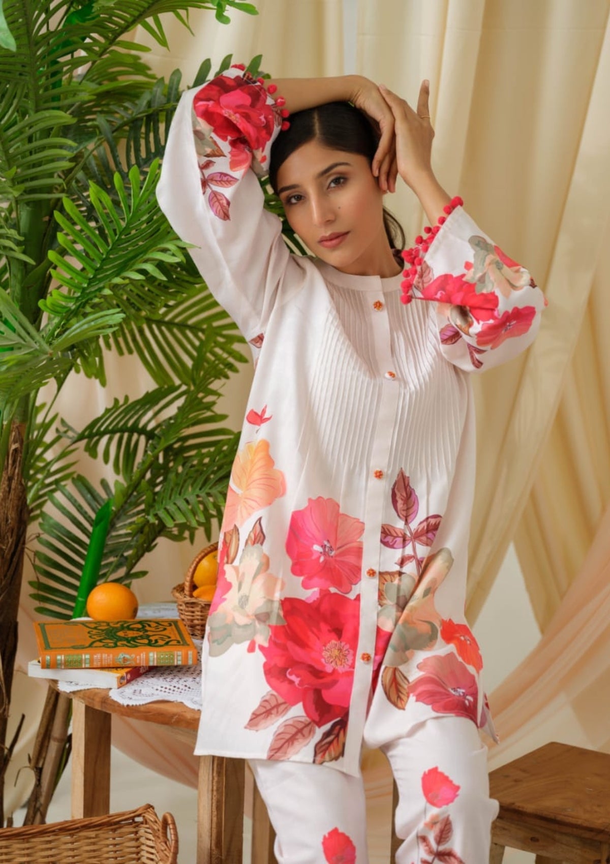 Cream Block Print Cotton Co-Ord Set 