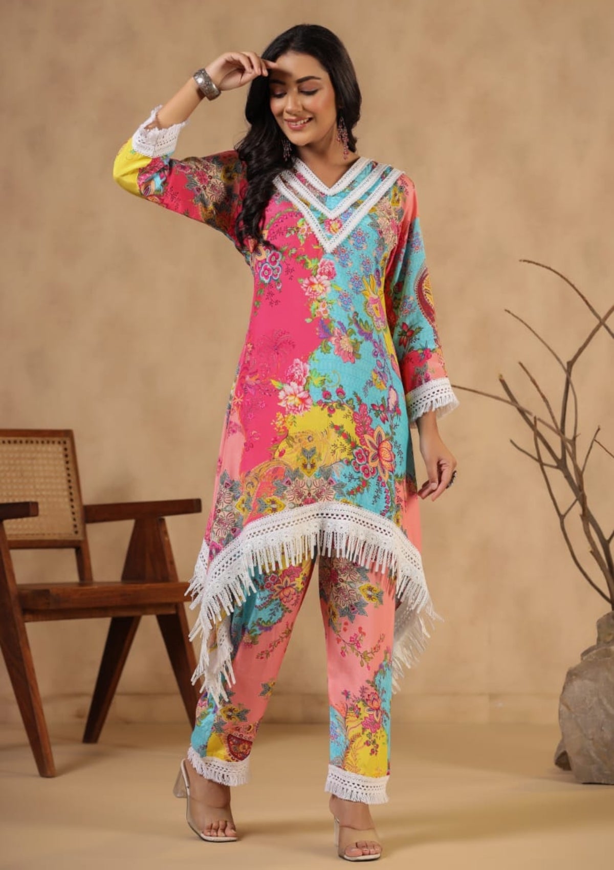Multicolor Blockprint Blent Fabric Co-Ord Set 