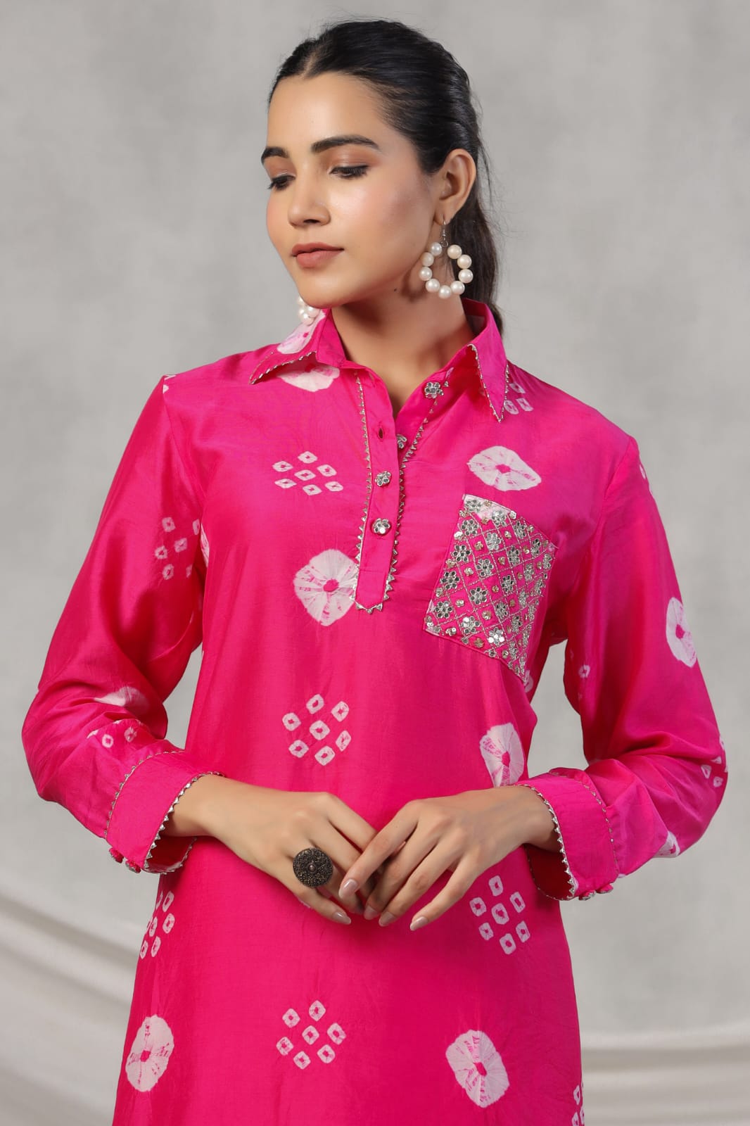 Pink Bandhani print Muslin Co-Ord Set - KAJREE