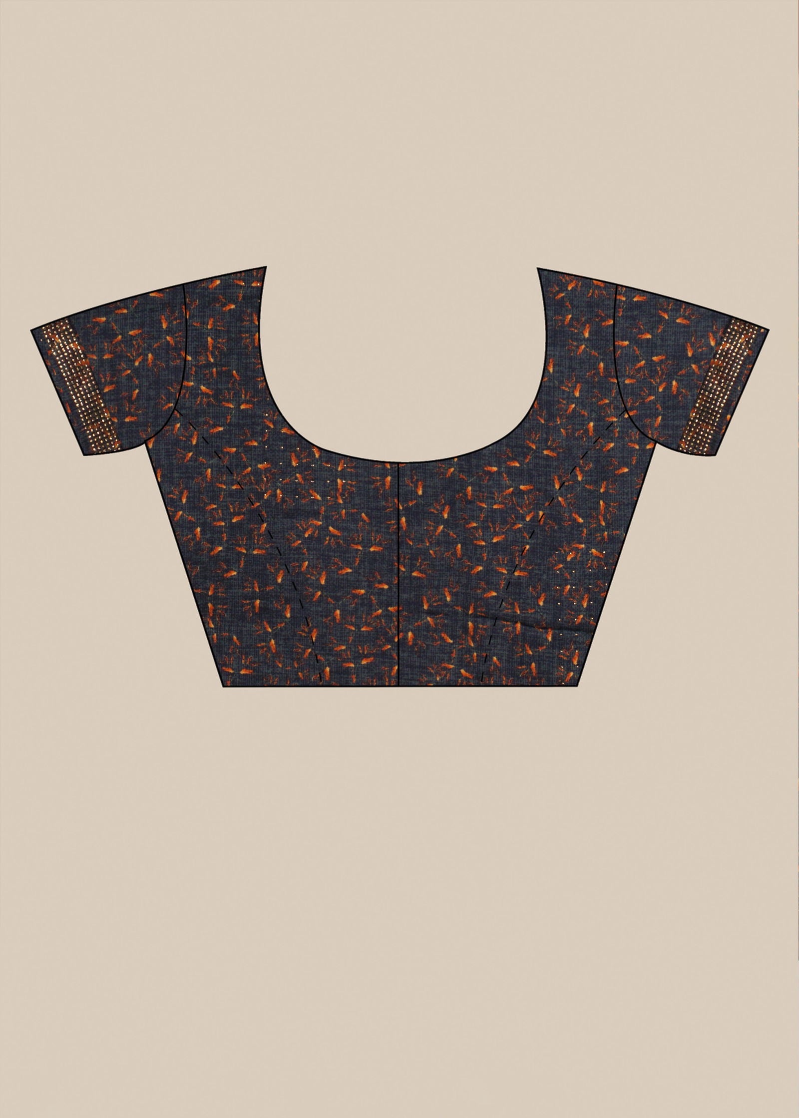 White Block Print Italian Crepe Saree - KAJREE