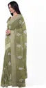 Olive Green Threadwork Linen Saree - KAJREE