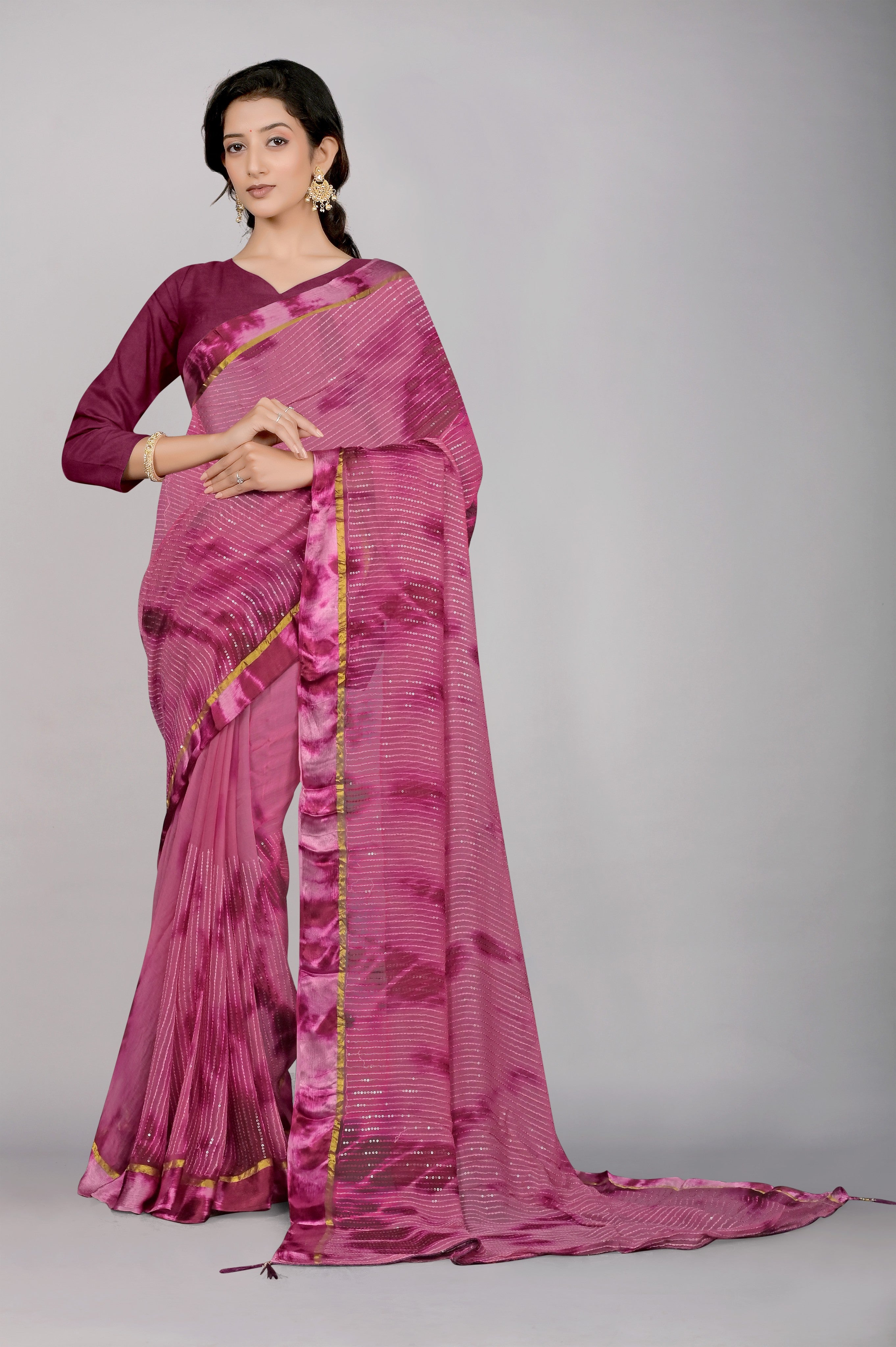 Pink Shibori print Georgette Saree 