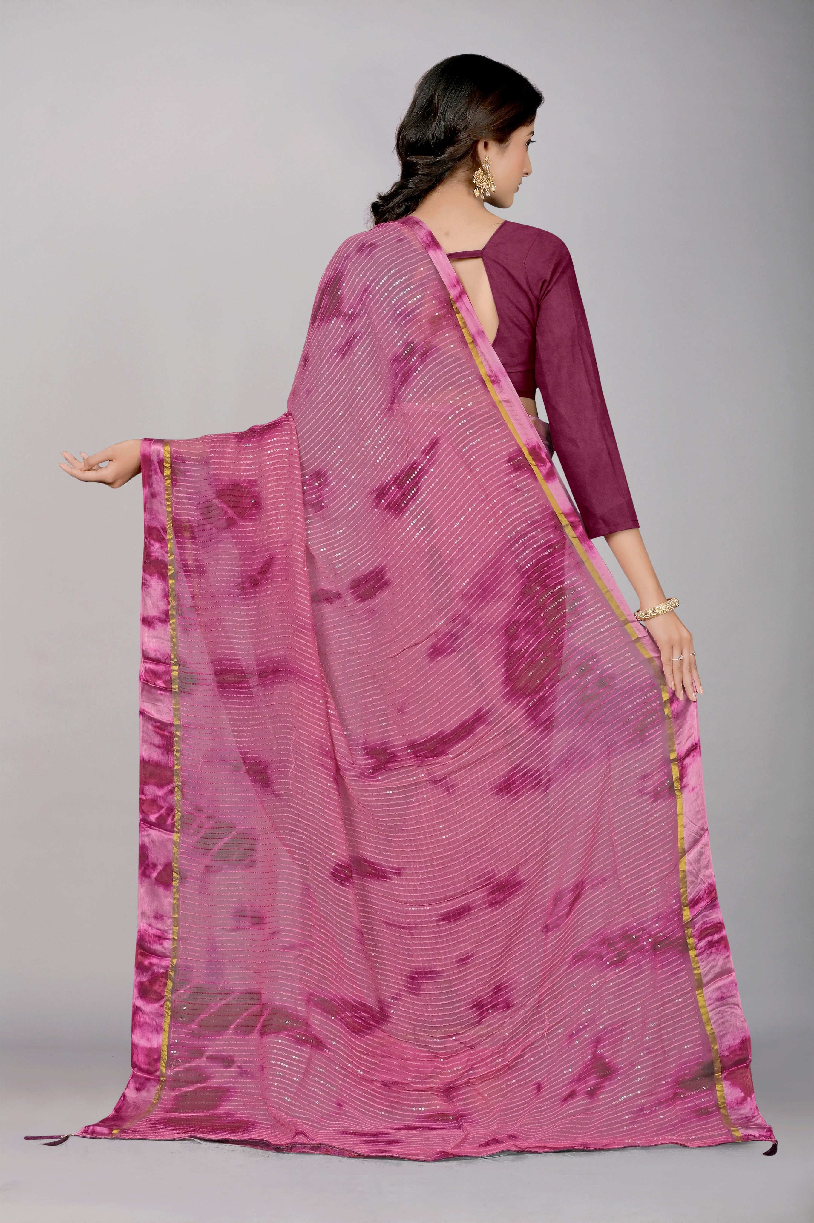 Pink Shibori print Georgette Saree 