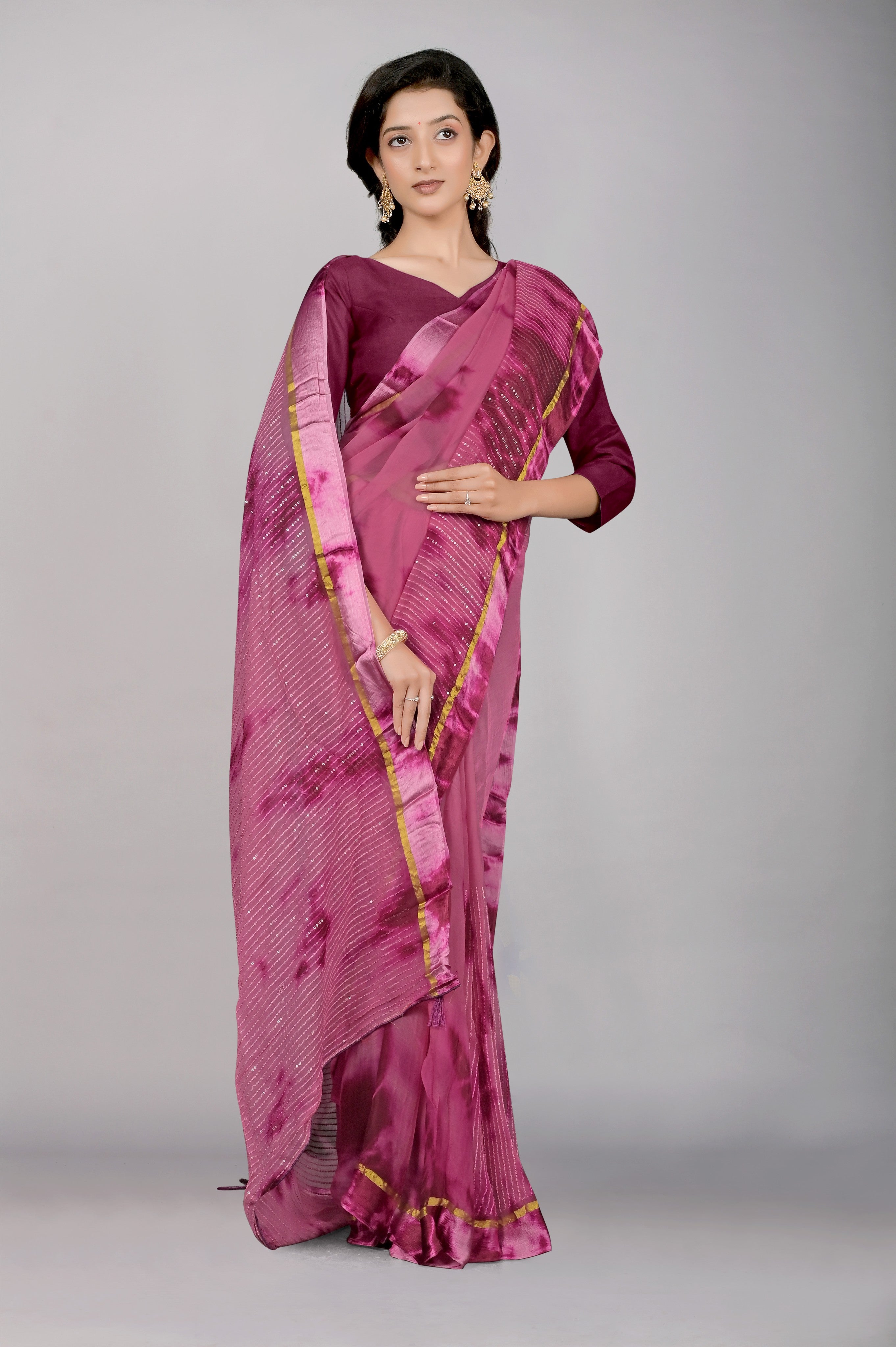 Pink Shibori print Georgette Saree 