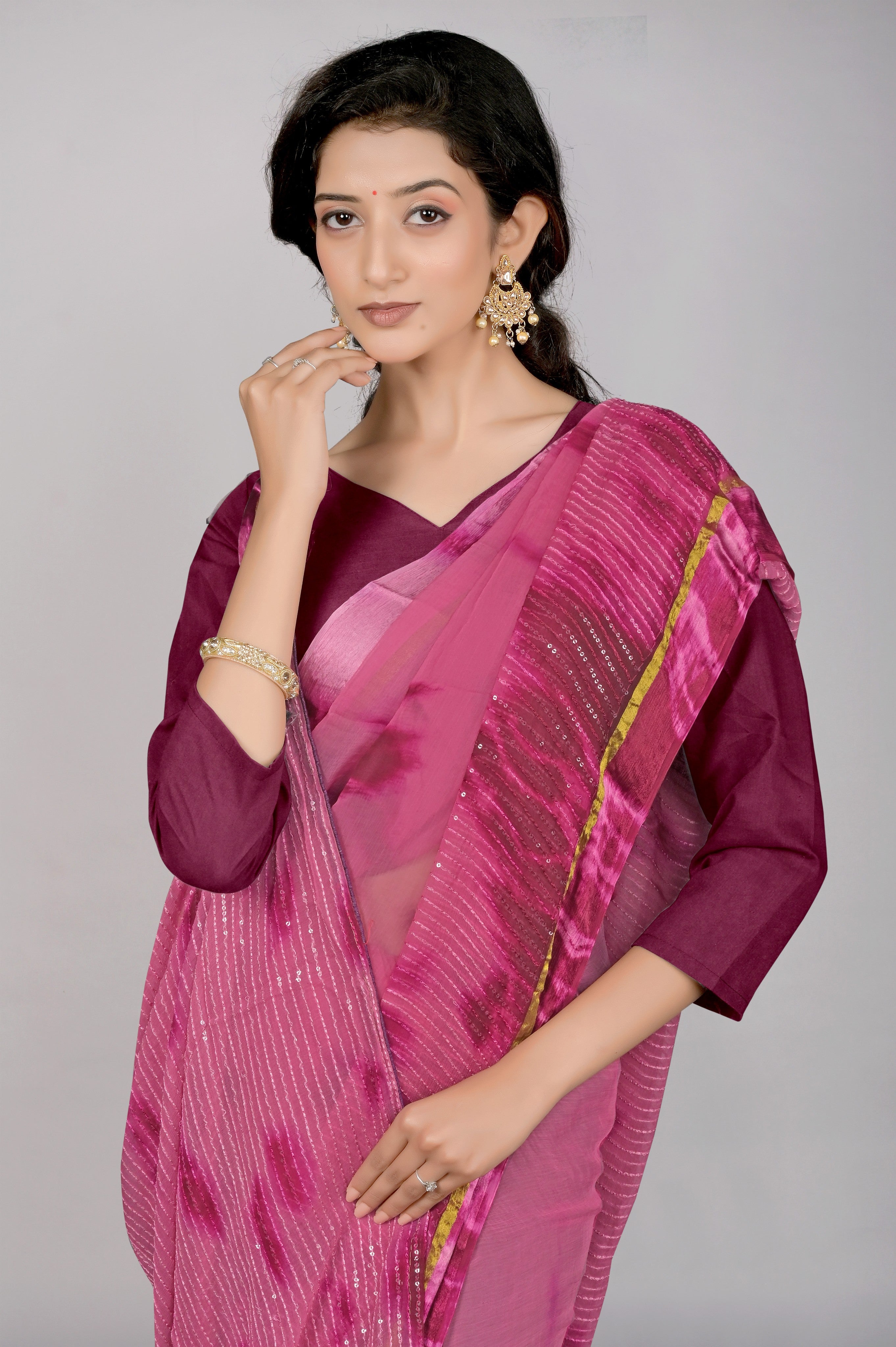 Pink Shibori print Georgette Saree 