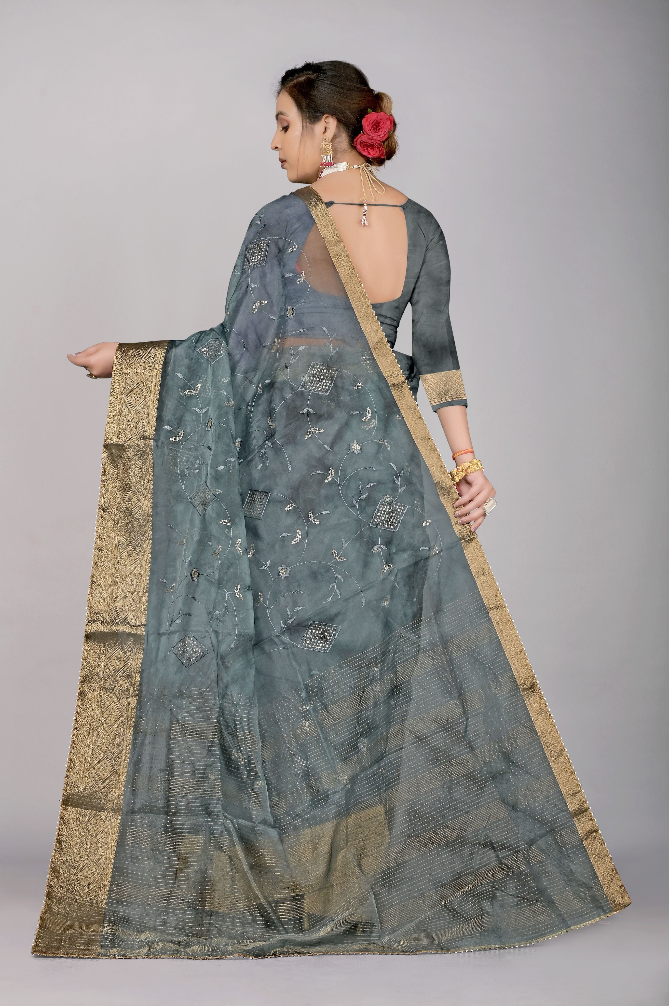 Grey Threadwork Ciffon Saree  - Kajree
