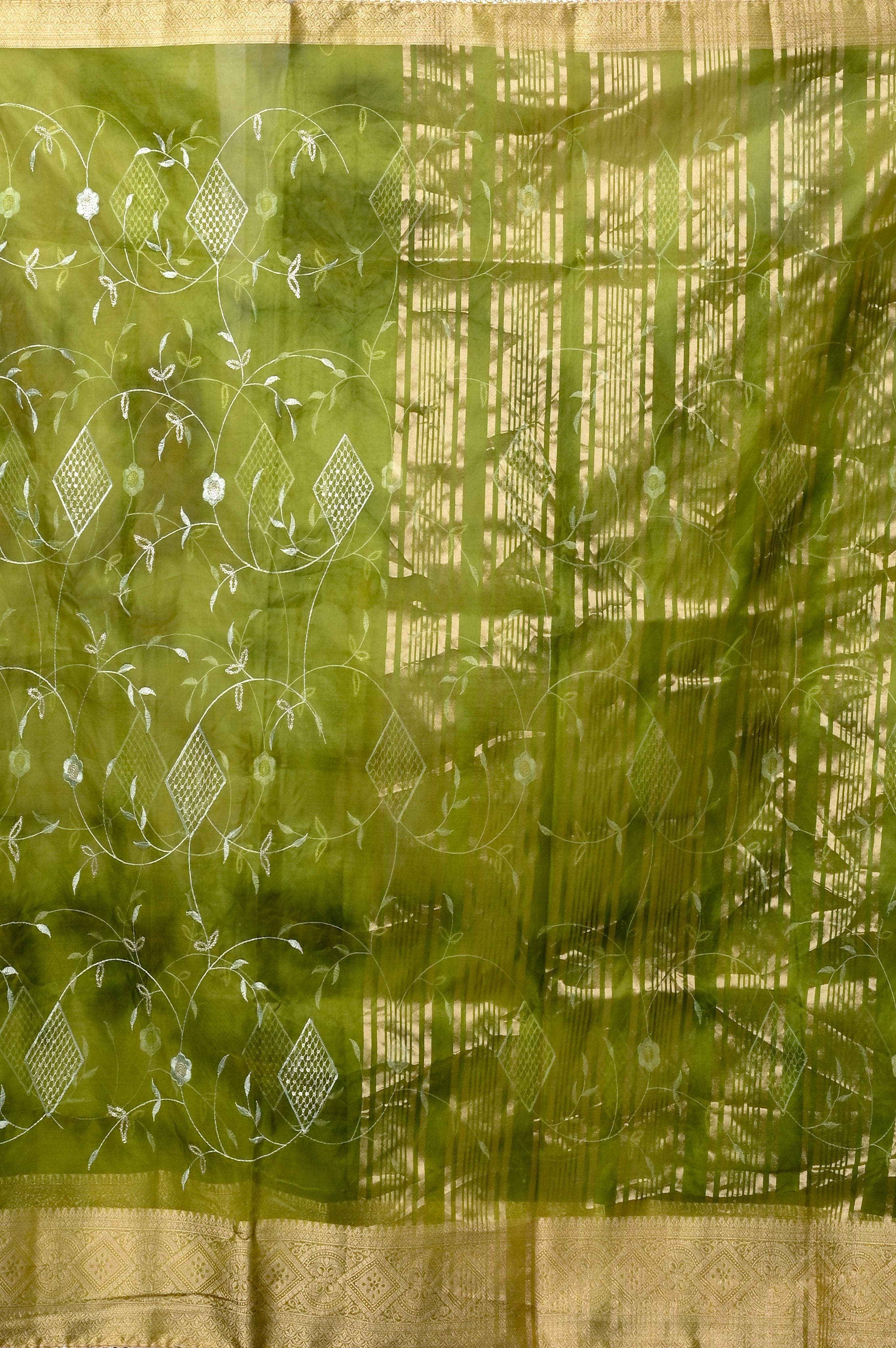 Green Threadwork Cotton Saree 